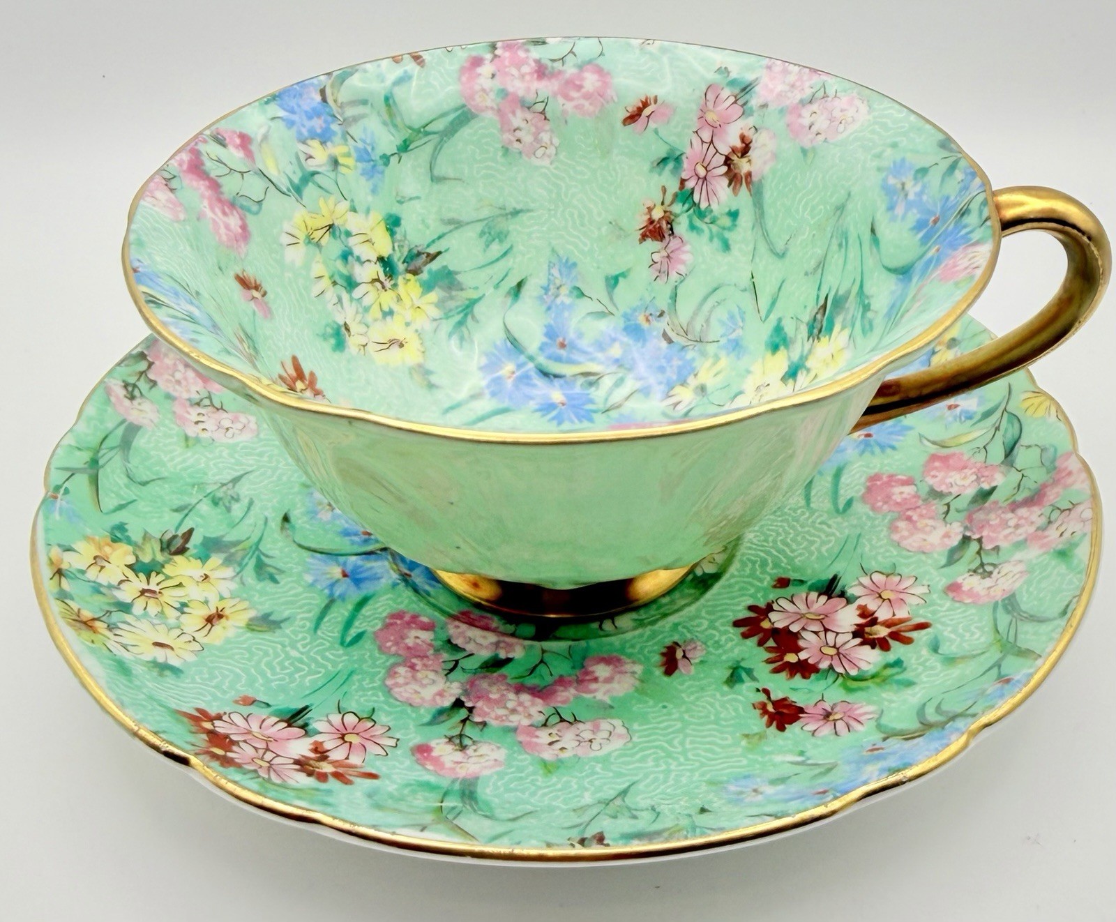 Vintage Shelley England Melody Floral Cup & Saucer Chintz Oleander Teacup READ Vintage Shelley England Melody Floral Cup & Saucer Chintz Oleander Teacup READ