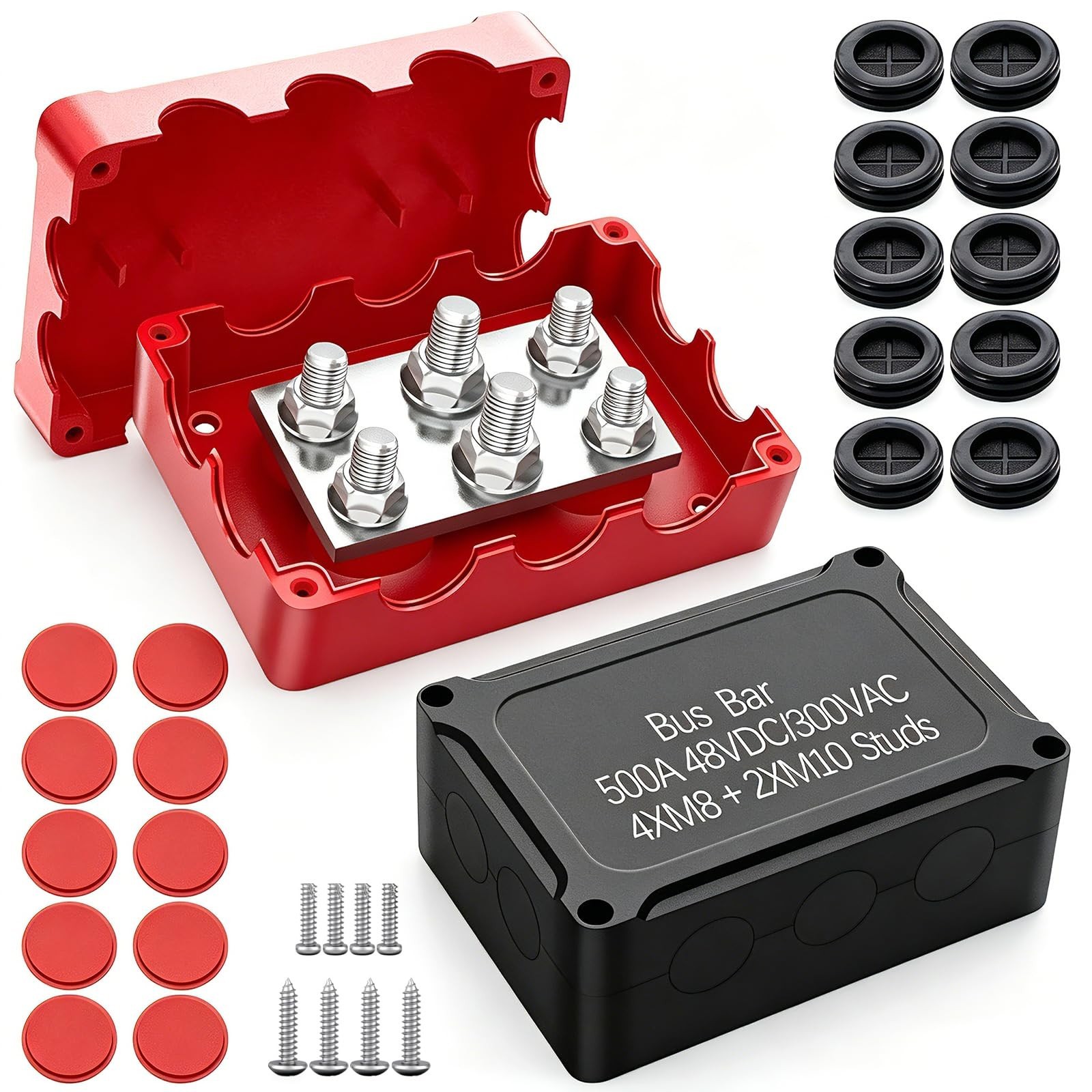 Heavy Duty 500A Marine Bus Bar Power Distribution Block, Waterproof Battery Buss