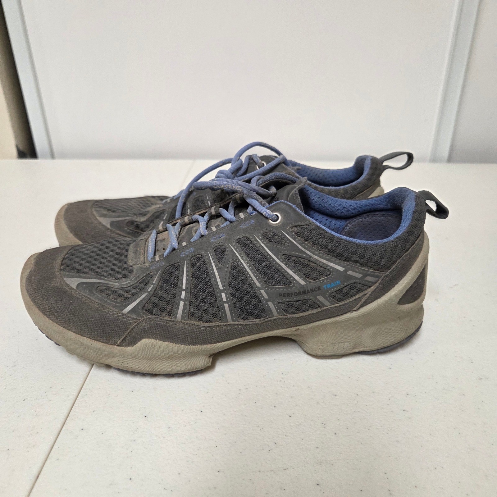 ECCO Biom Performance Train Gray Blue Mesh Athletic Sneakers Womens 38