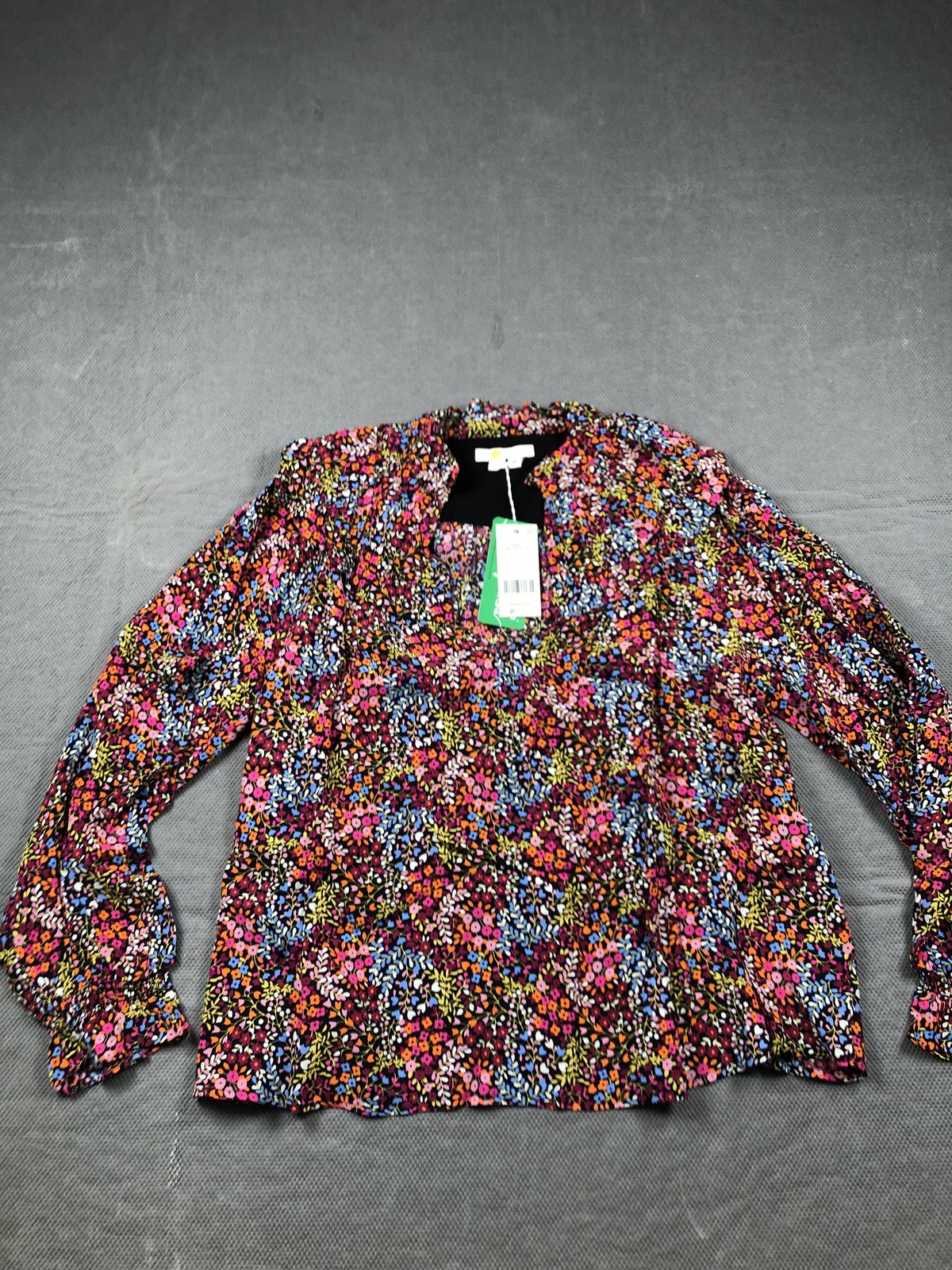 Boden Blouse Womens 10 Multicolor V Neck Long Sleeve Floral Ruffle Top NWT