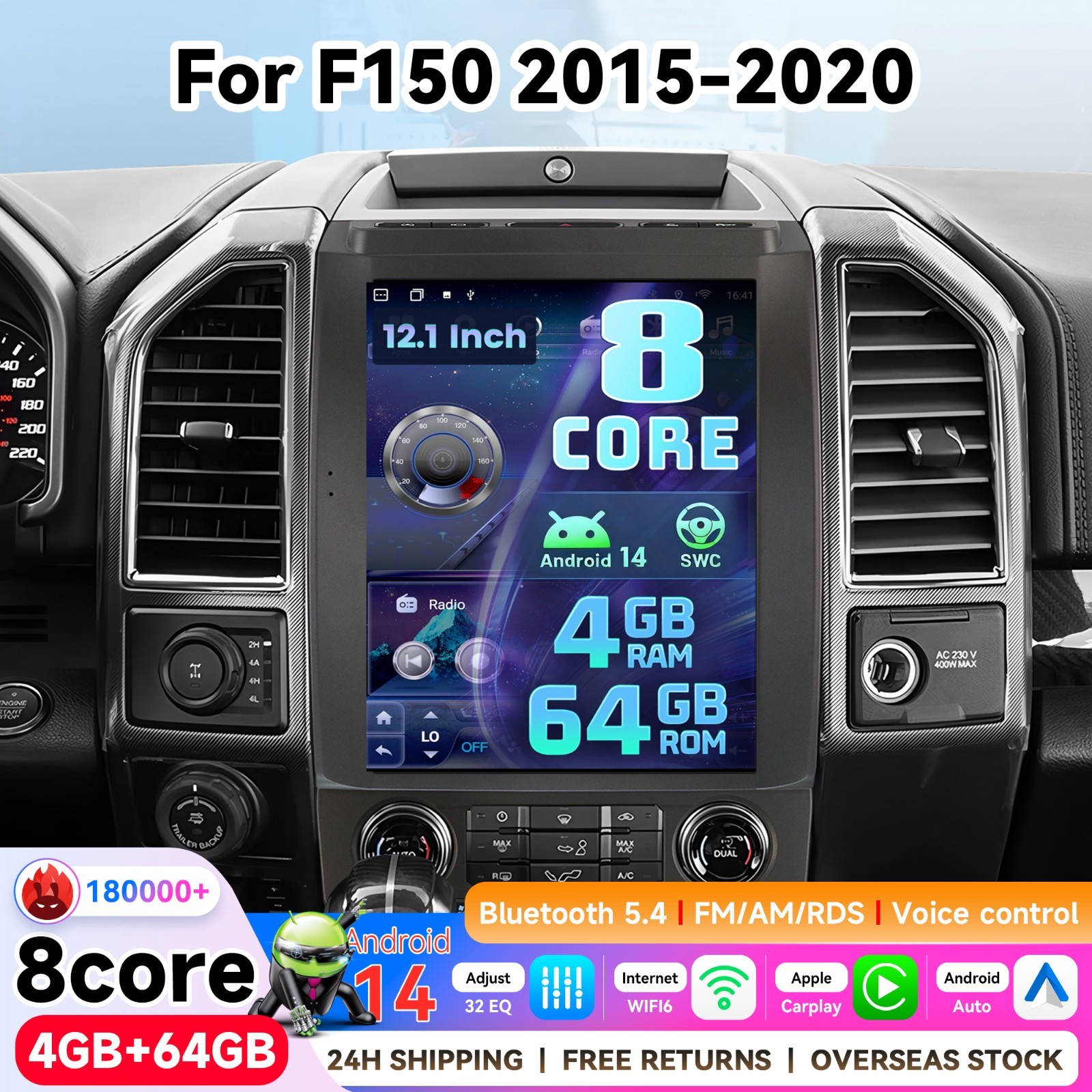 Prime Day | 12.1\'\' Car Radio Stereo CarPlay For Ford F150 F250 F350 Tesla Style