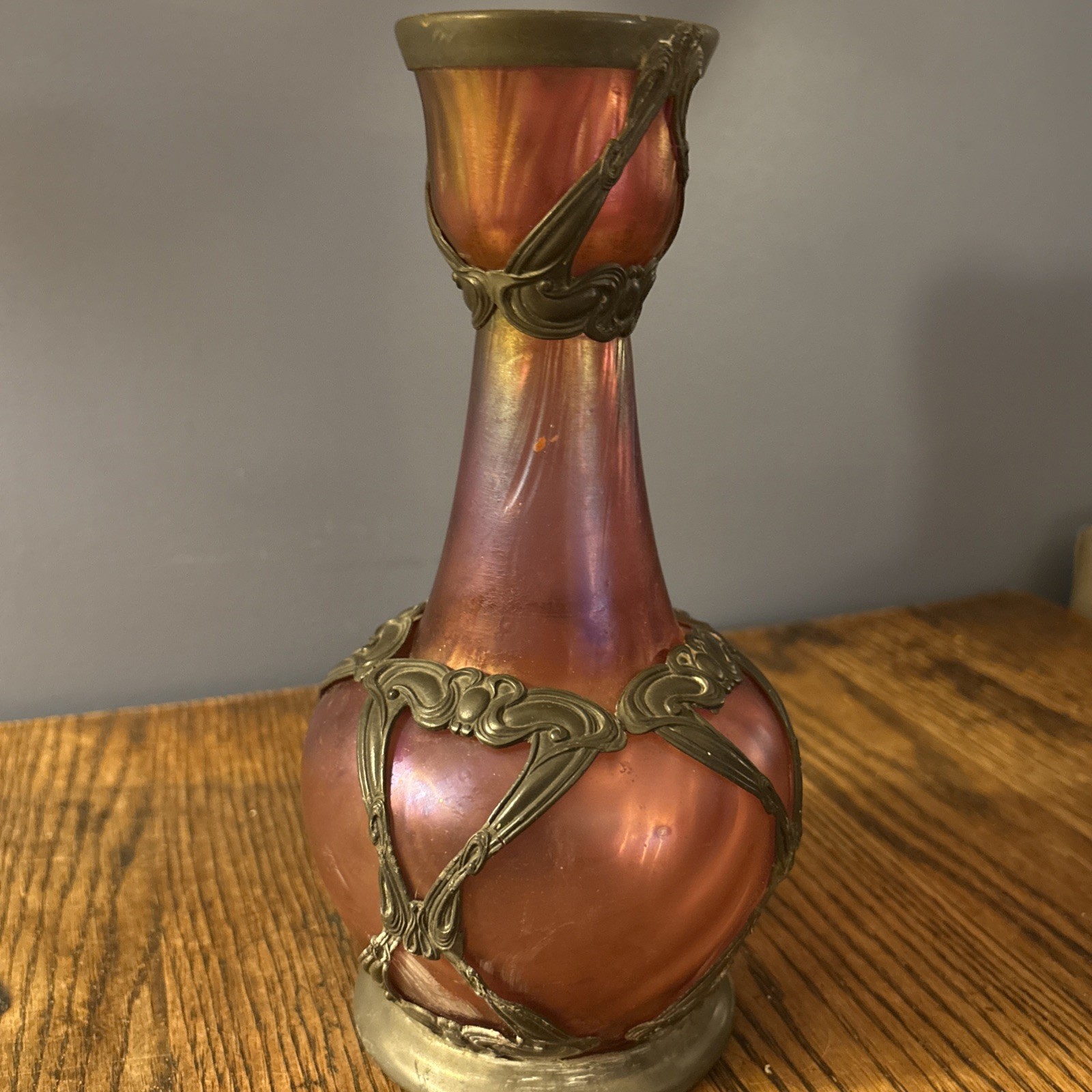Antique c.1900 RICESZINN Bohemian Art Nouveau Pink Iridescent Glass Vase No. 597 Antique c.1900 RICESZINN Bohemian Art Nouveau Pink Iridescent Glass Vase No. 597