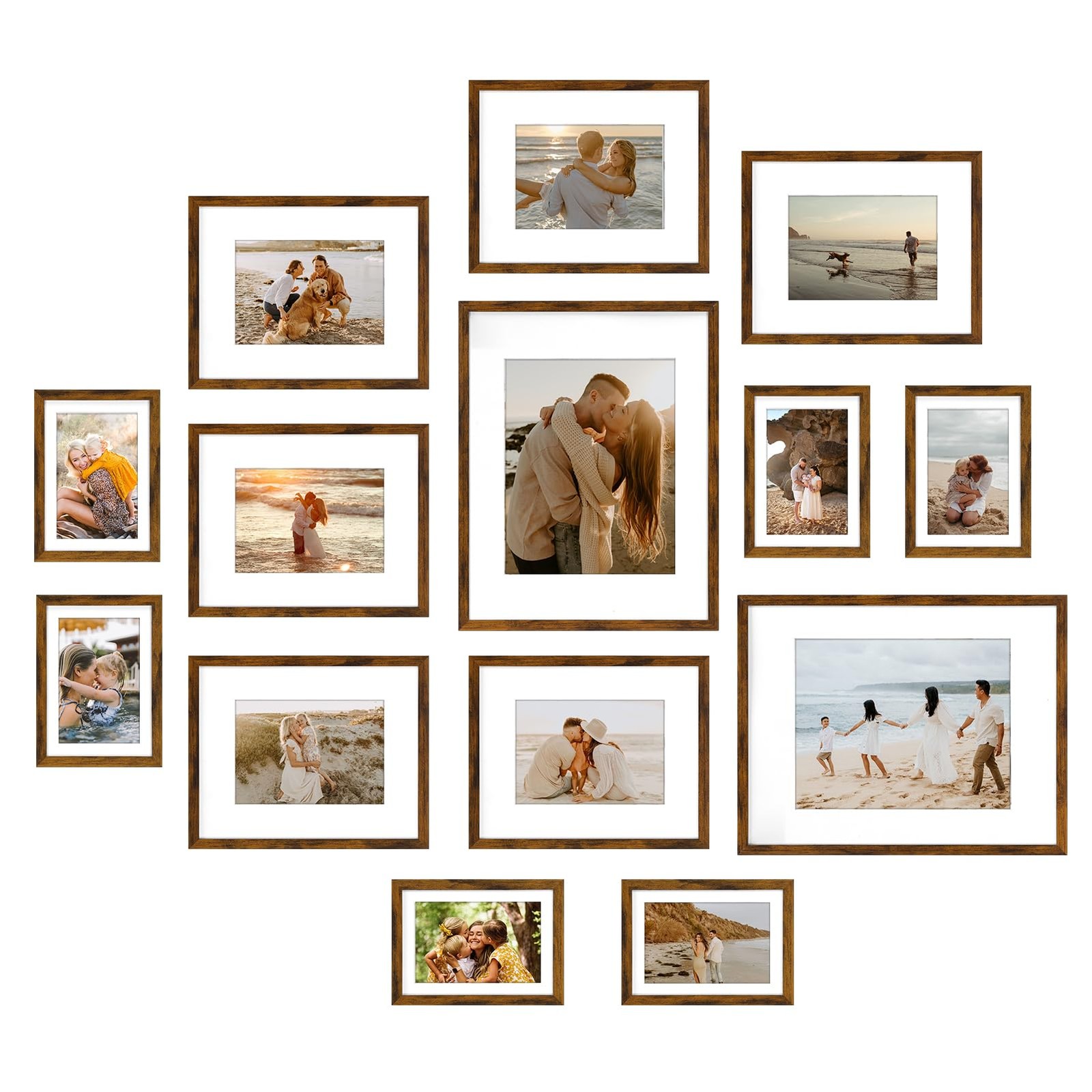 14 Pack Brown Picture Frames Set, 2pcs 11x14 Matted for 8x10, 6pcs 8x10 Matte...
