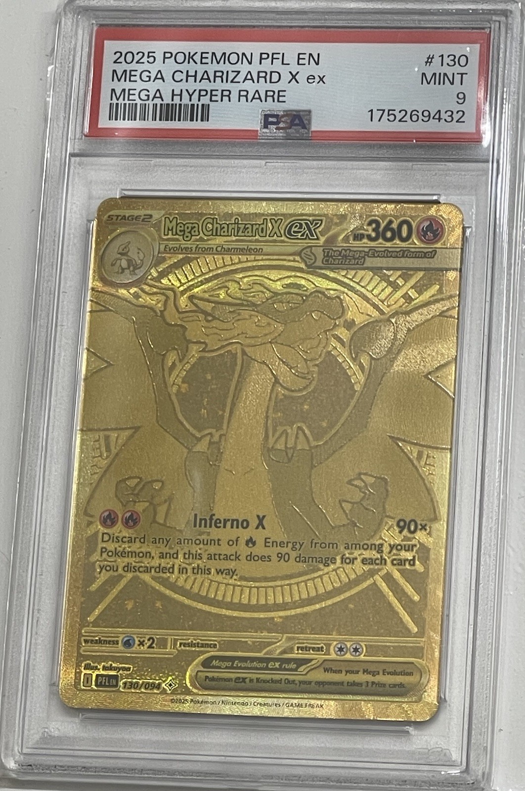 PSA 9 Mega Charizard X ex 130/094 Gold Me02: Phantasmal Flames Holo Hyper Rare