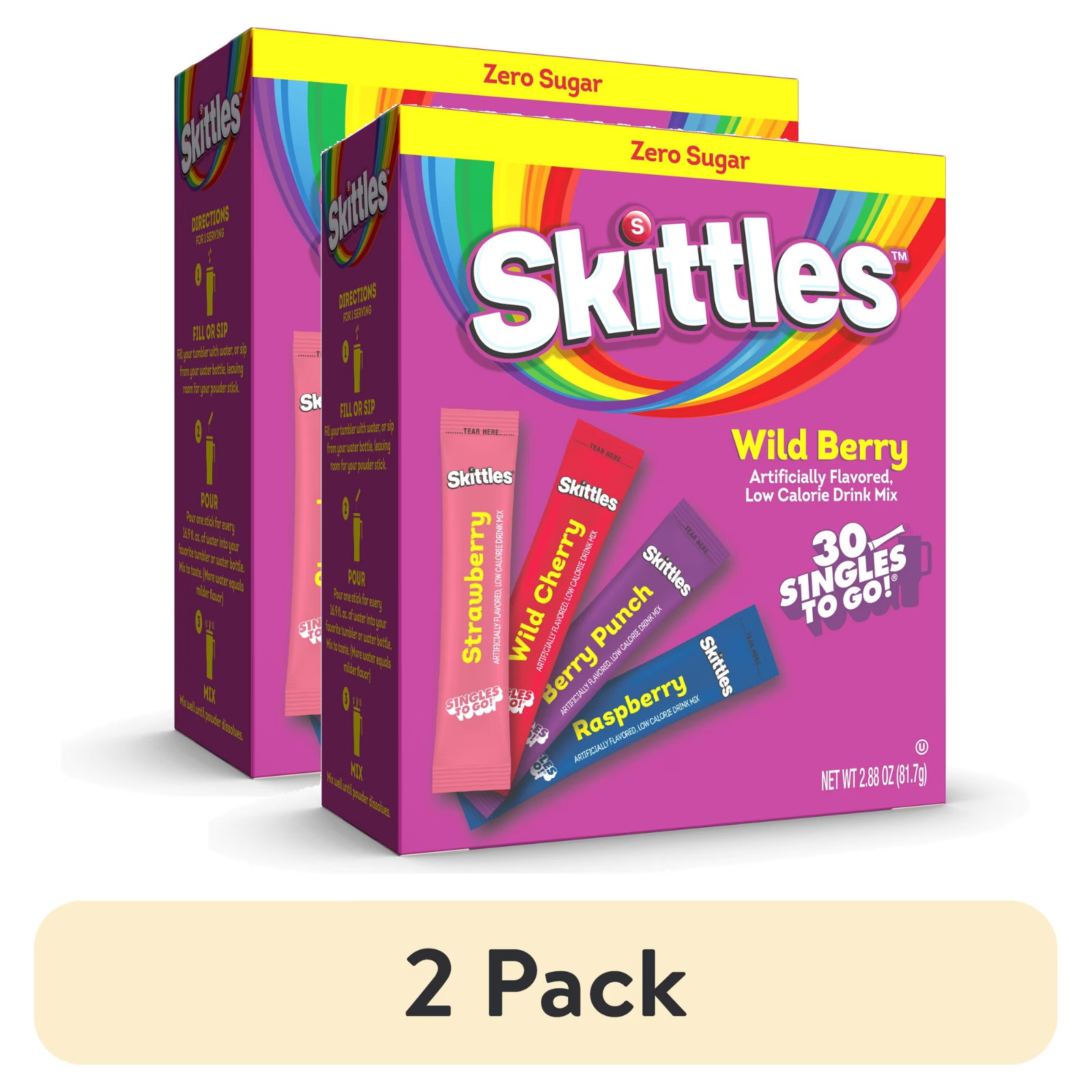(2 pack) Skittles Zero Sugar Wild Berry Singles-to-Go Packs, Powdered Drink Mix, (2 pack) Skittles Zero Sugar Wild Berry Singles-to-Go Packs, Powdered Drink Mix,