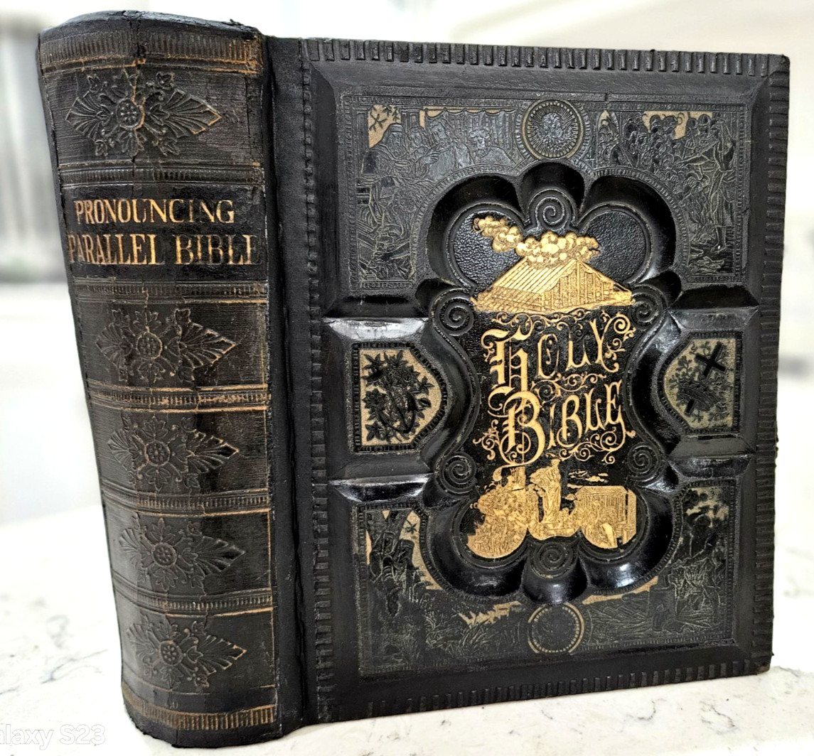 1876 antique bible Pronouncing parallel columns family pictorial 1800s Victorian 1876 antique bible Pronouncing parallel columns family pictorial 1800s Victorian