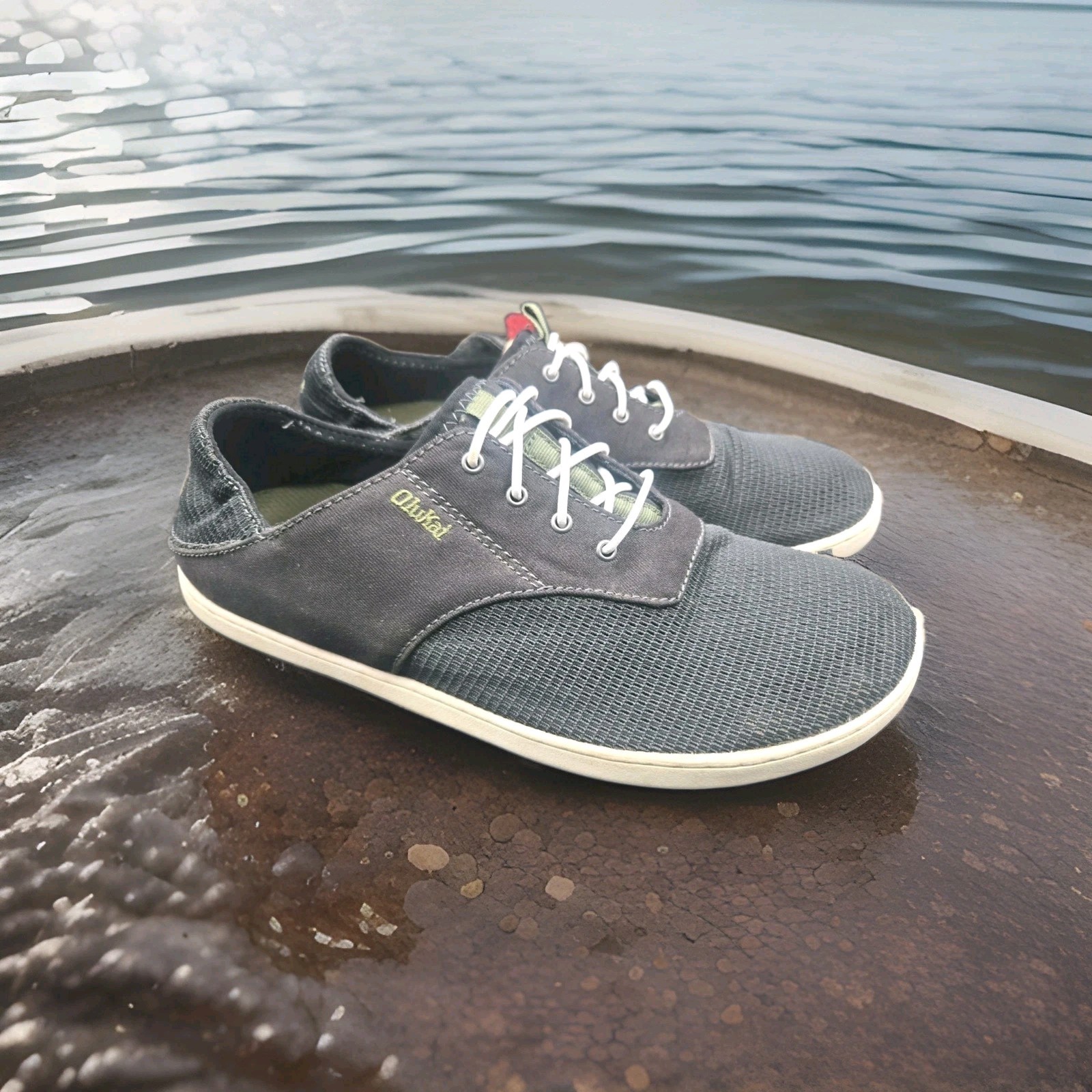 OluKai Mens Nohea Moku No Tie Black Boat Shoes Size 8 OluKai Mens Nohea Moku No Tie Black Boat Shoes Size 8