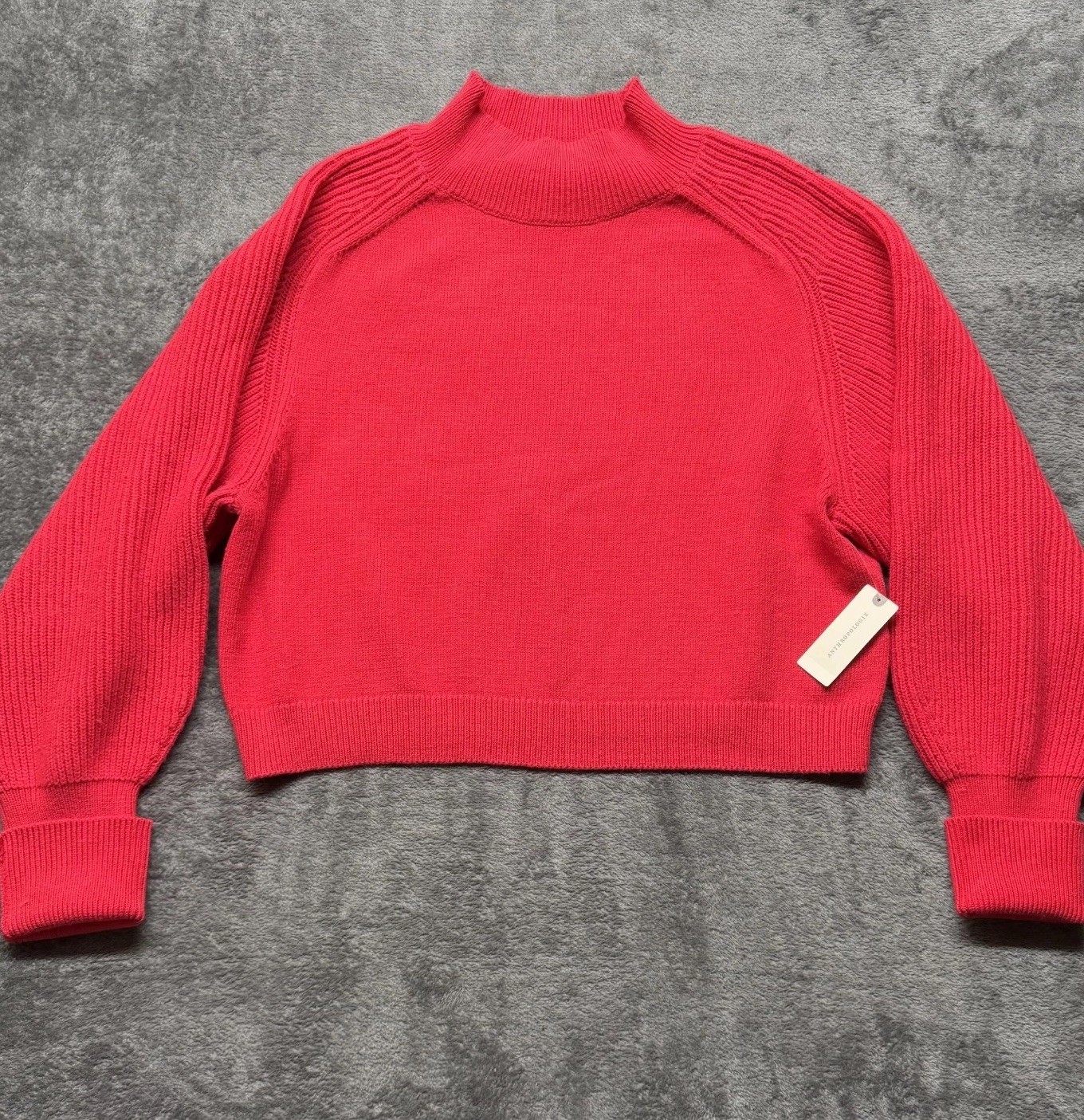 Anthropologie Maeve Sweater Womens Large Red Cropped Long Sleeve Cotton Wool New