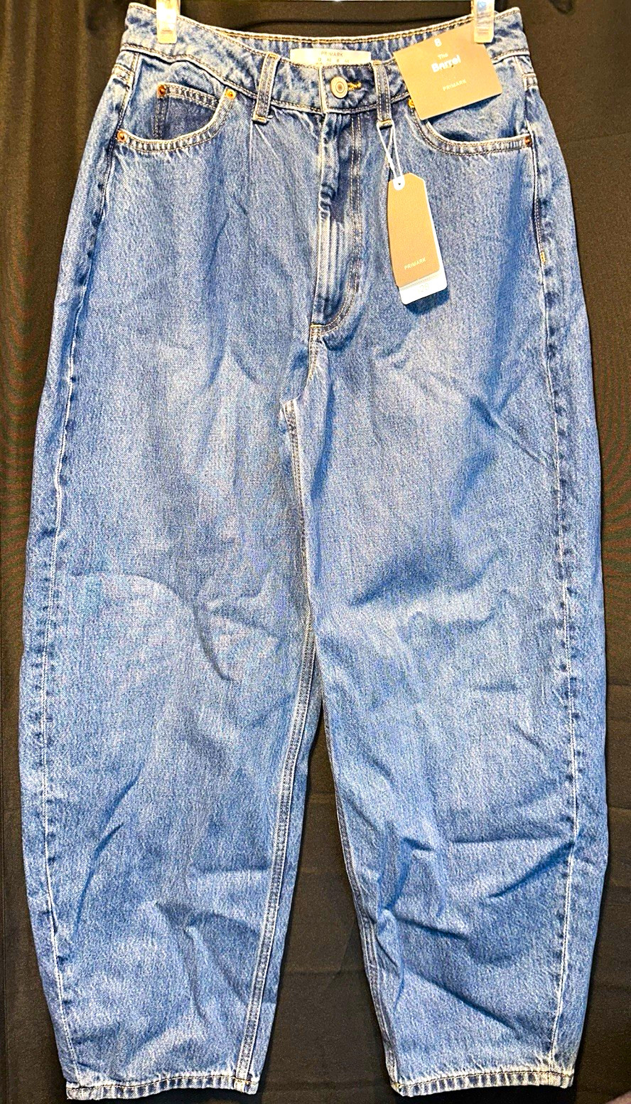 Primark Women\'s Blue Denim Cotton Tapered Jeans Regular Fit 5-Pocket Size 8