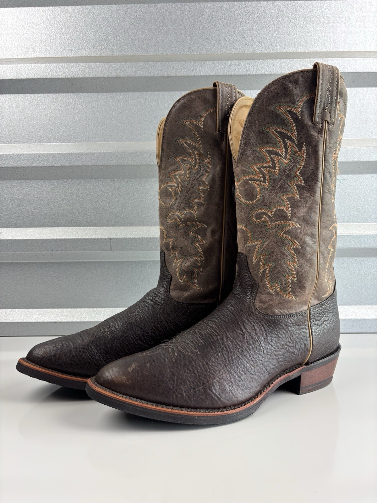 Tony Lama 7951 Krauss Brown Leather Cowboy Western Pull-On Men\'s Boots Size 10 D