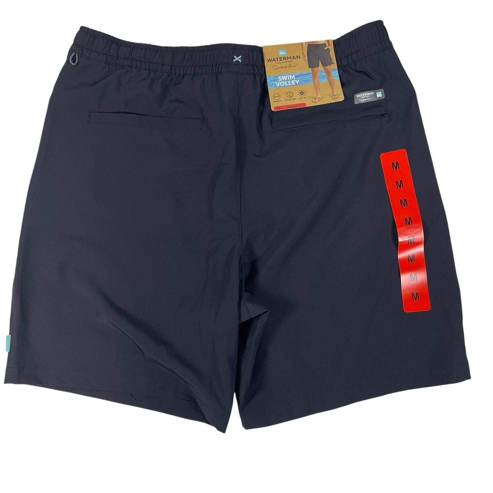 Quiksilver Waterman Collection Swim Volley Shorts Mens Medium Black 7 Inseam NEW