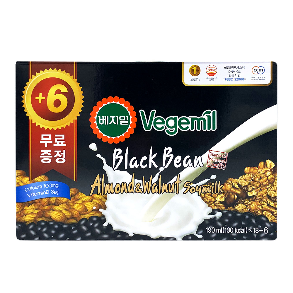 Dr. J H MART Vegemil Black Bean Almond&Walnut Soymilk 6.43oz(190ml) 24 Pack