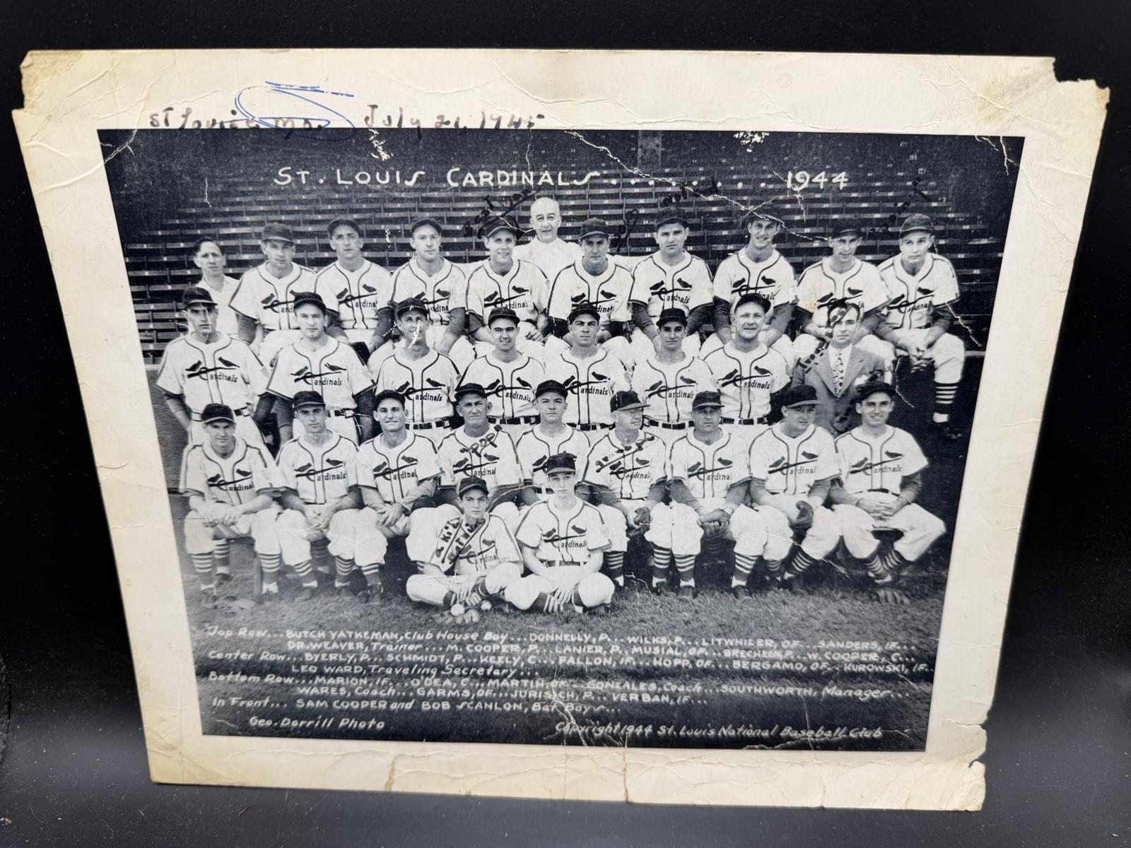 Vintage 1944 St Louis Cardinals World Series Champions Team Photo Stan Musial