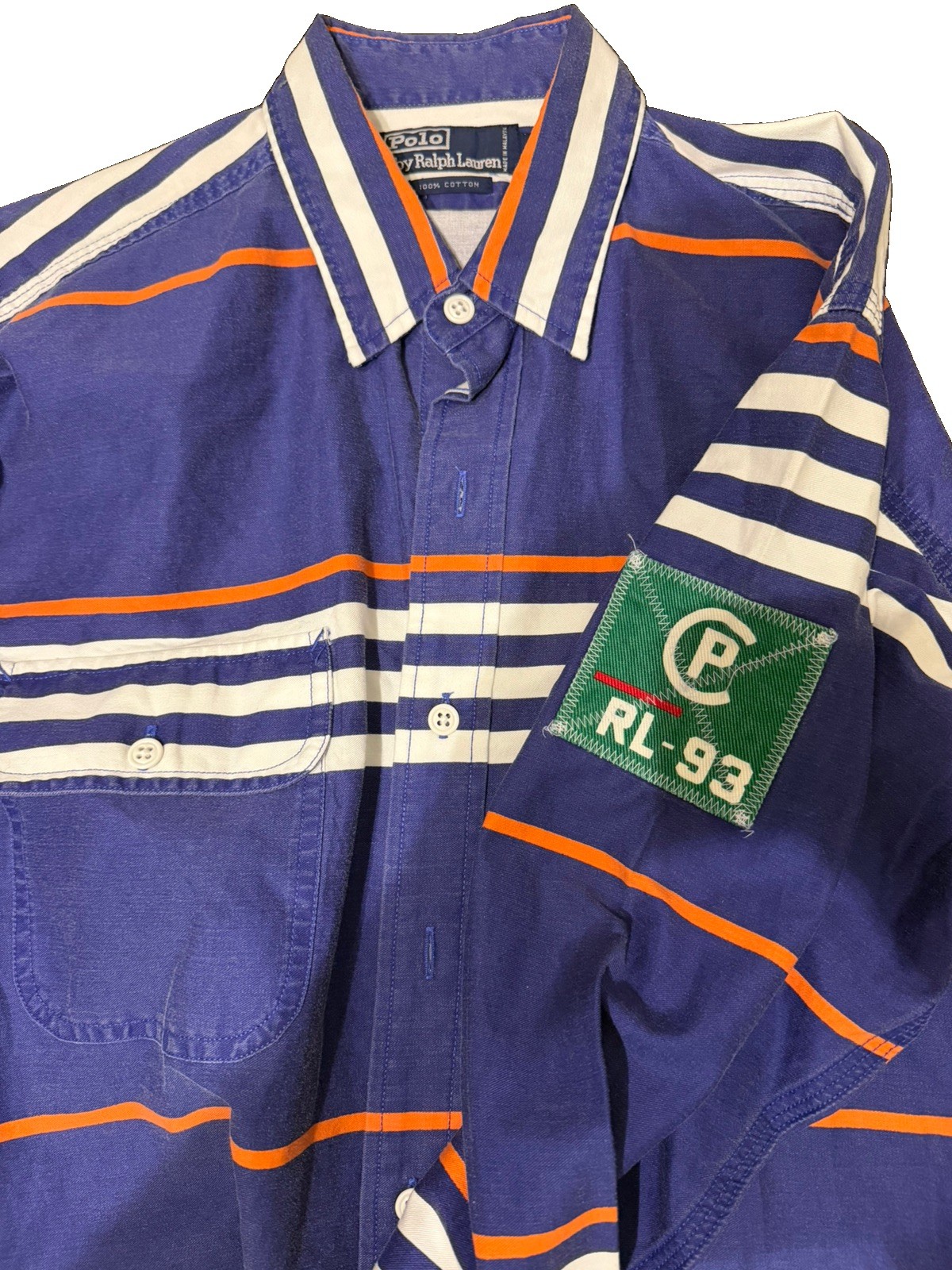 Vintage 90s Ralph Lauren Polo CP RL 93 Patch Stripe Button Down Shirt Size L USA Vintage 90s Ralph Lauren Polo CP RL 93 Patch Stripe Button Down Shirt Size L USA