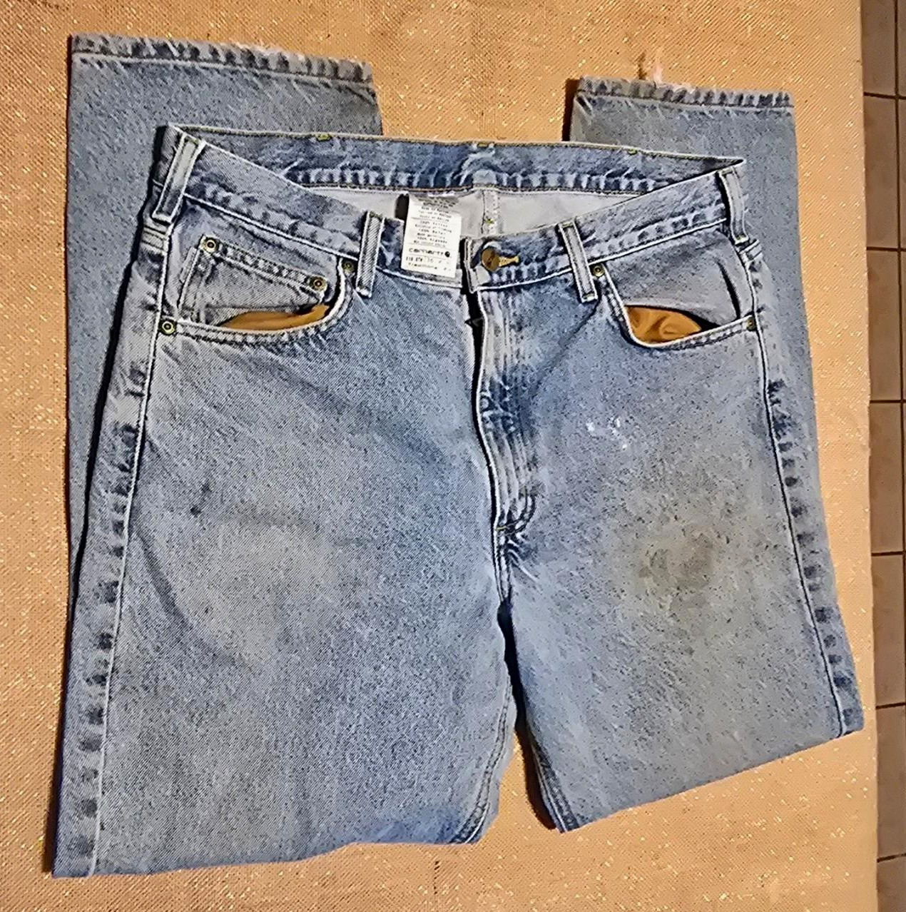 Vintage Carhartt Distressed Relaxed Fit Straight Leg Jeans Mens Light Wash Faded