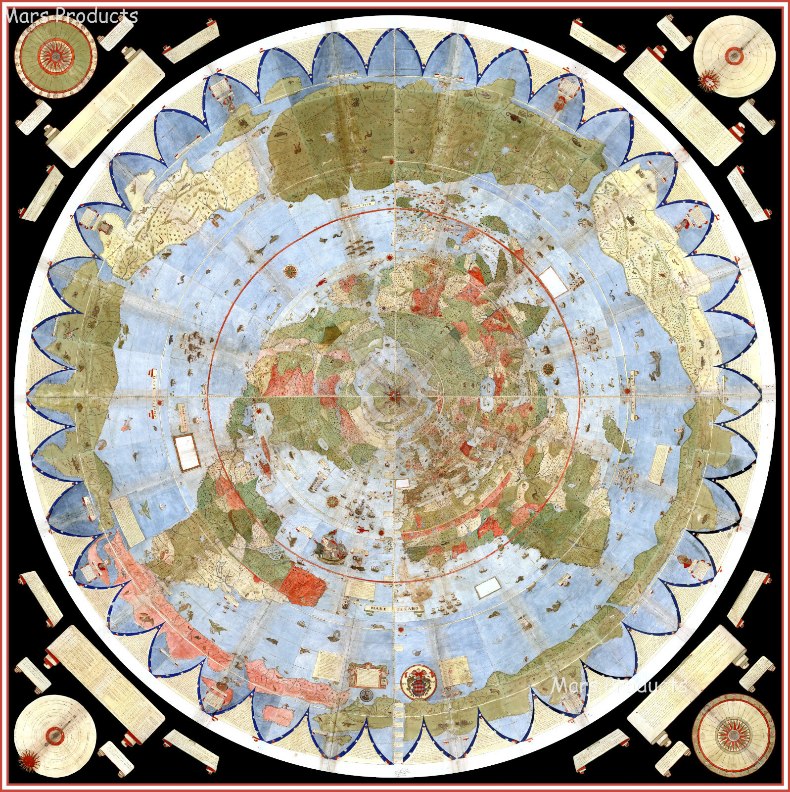 Flat Earth Map of the World 1587 Urbano Monte Poster Art Globe 24x24 Flat Earth Map of the World 1587 Urbano Monte Poster Art Globe 24x24