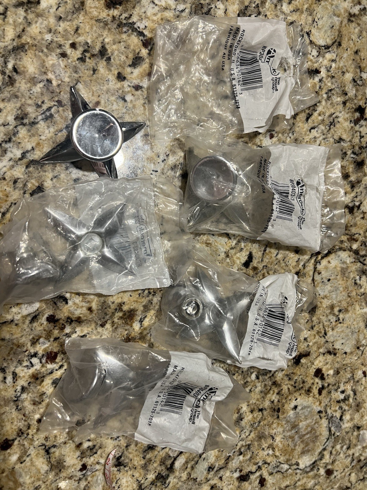 Lot of 5 Vintage Amerock MCM Starburst Backplate & Tulip Knob Set NOS Open Bag