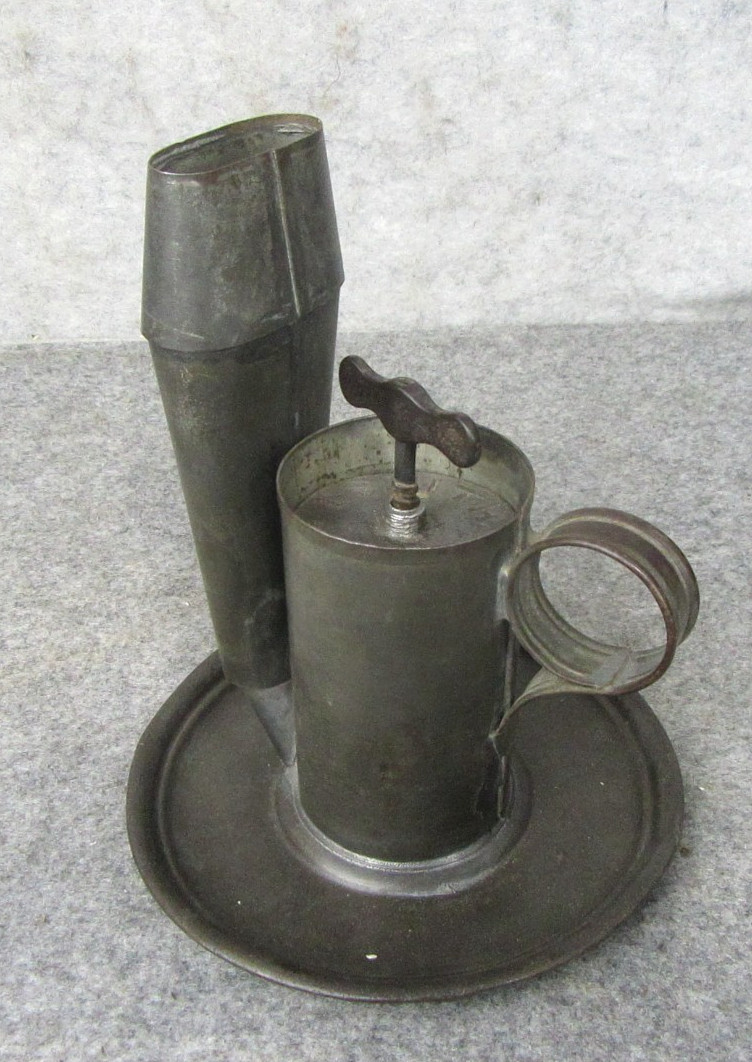Antique 1854 Signed I SMITH Tin Mechanical Lard Finger Lamp - Light Lighting