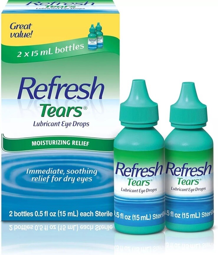 REFRESH Tears Lubricant Eye Drops, 0.5 oz (15 mL) 2 Bottles. Exp: 09/2028