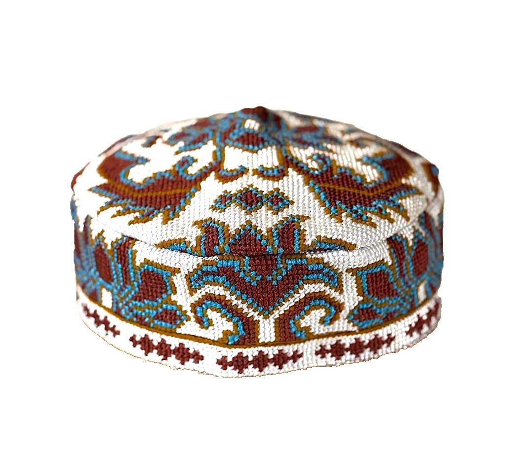 UZBEK IROQI TRIBAL HAND EMBROIDERED SILK HAT - UNISEX - APPROX 23.5 IN - XL UZBEK IROQI TRIBAL HAND EMBROIDERED SILK HAT - UNISEX - APPROX 23.5 IN - XL