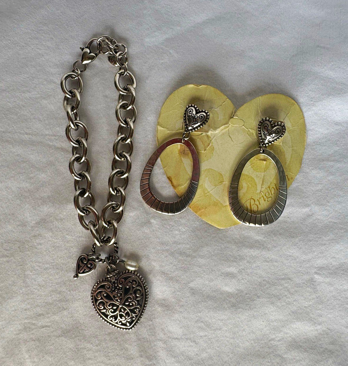Brighton Silver Heart Charm Bracelet & All Your Love Drop Earrings JA0960