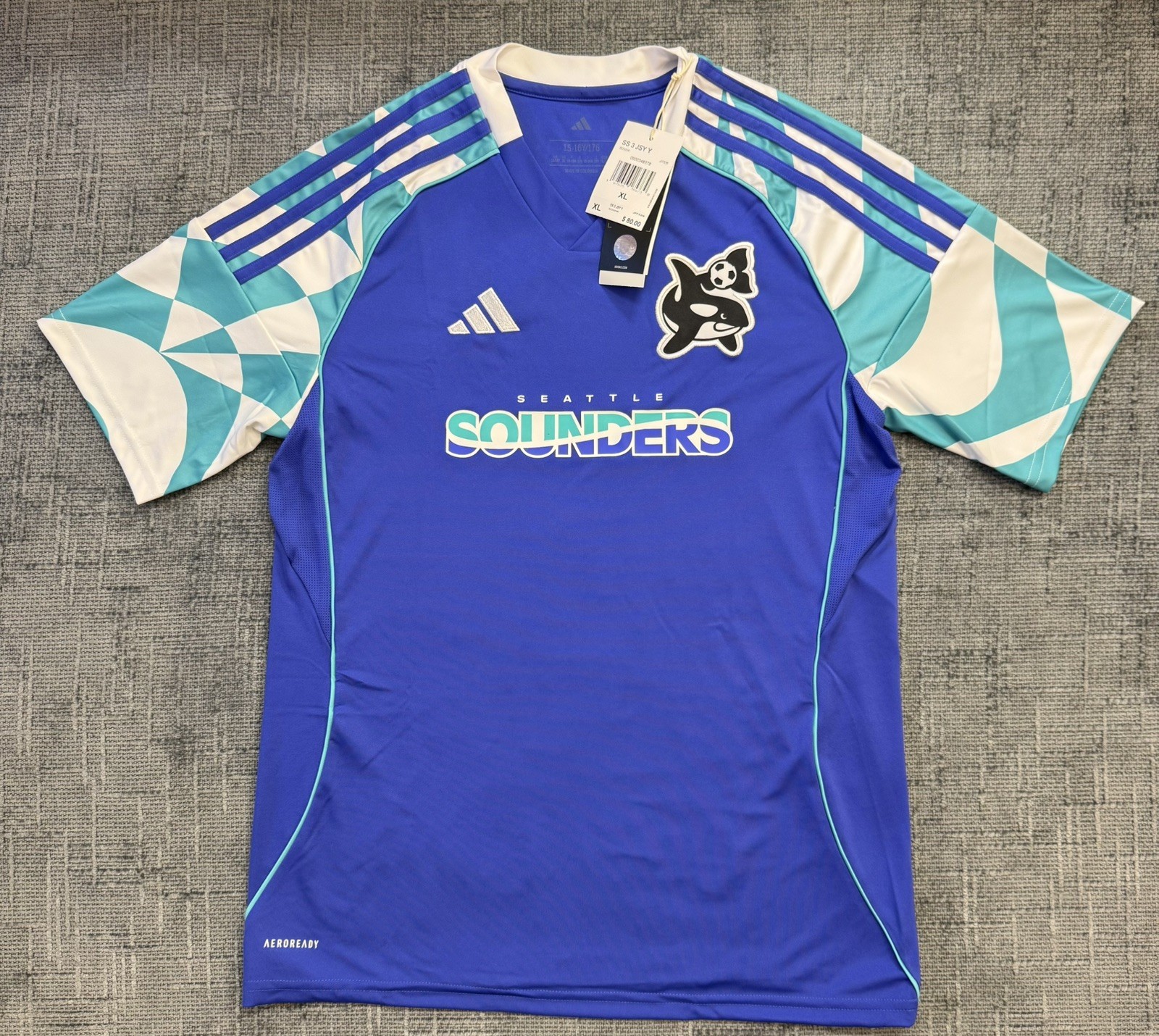 NWT Adidas Seattle Sounders FC 2025 Youth Archive 3rd Jersey XL Sonic Ink $80