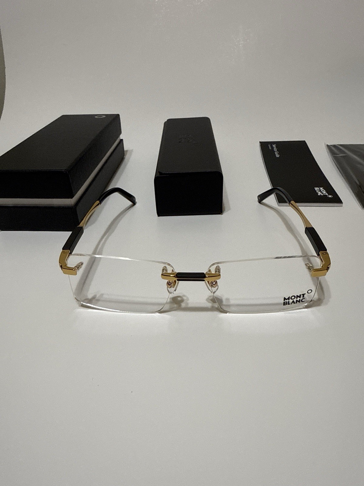 Montblanc Luxury Rimless Eyeglasses Frame Gold Black Lightweight Unisex Fashion 