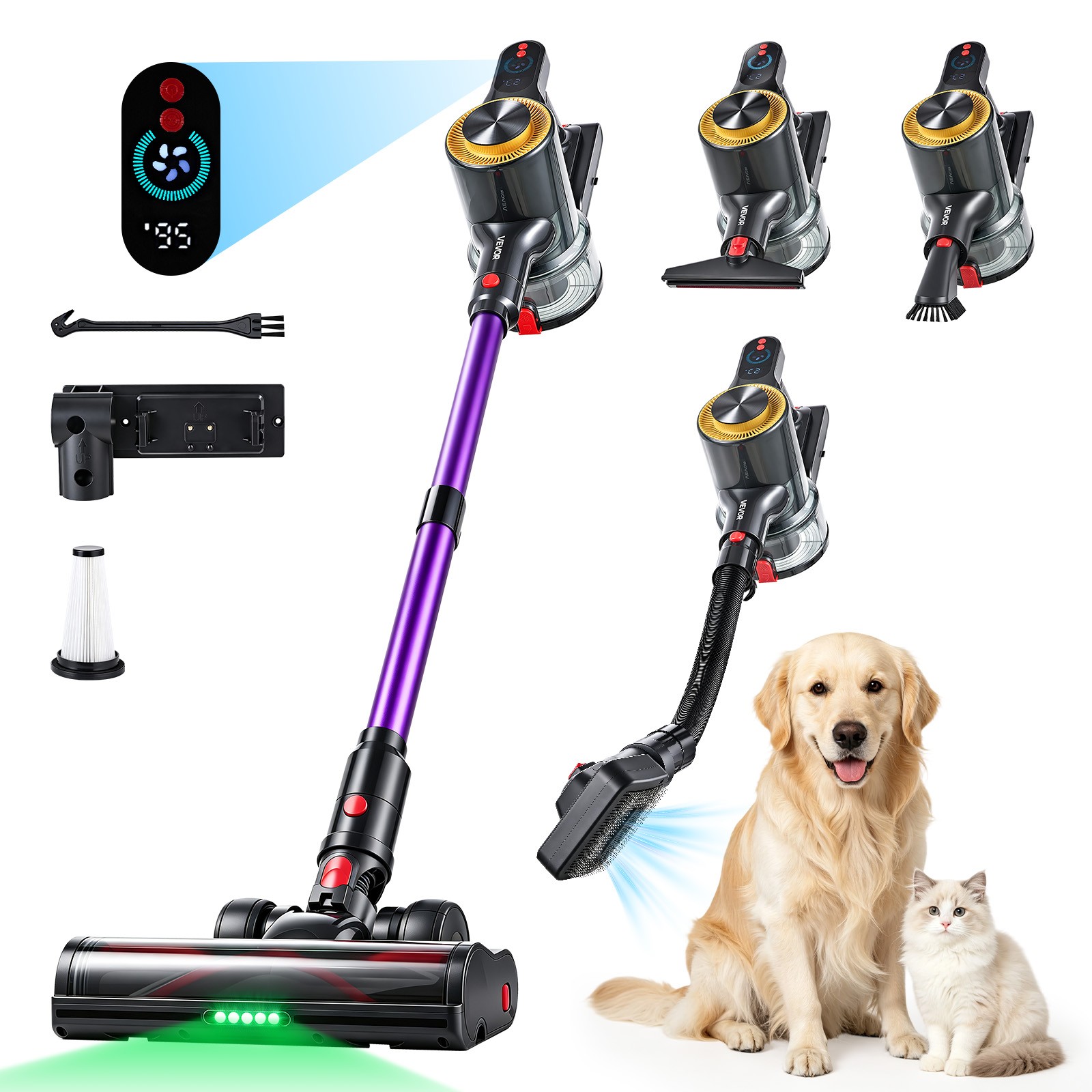 VEVOR Cordless Vacuum Cleaner Cordless Stick Vacuum Cleaner 500W 50kPA 45-Min