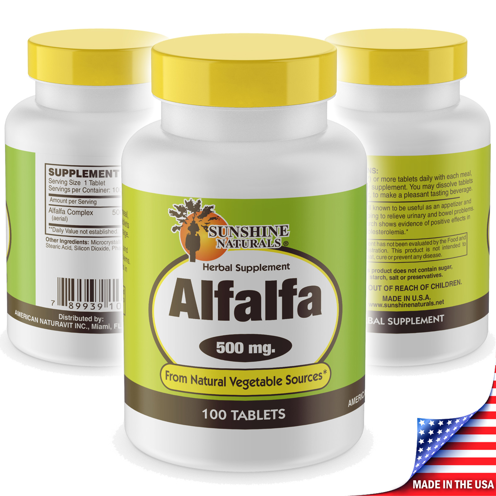 Sunshine Naturals Alfalfa 100 Tablets Capsules Made in the USA