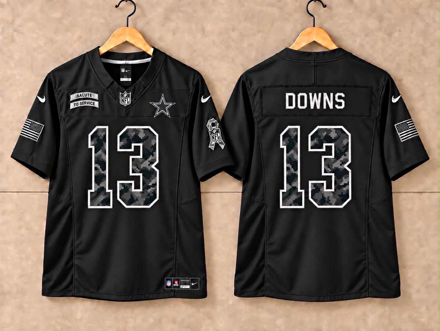 Nike Dallas Cowboys Caleb  Downs #13 Football Jersey Black salute to service