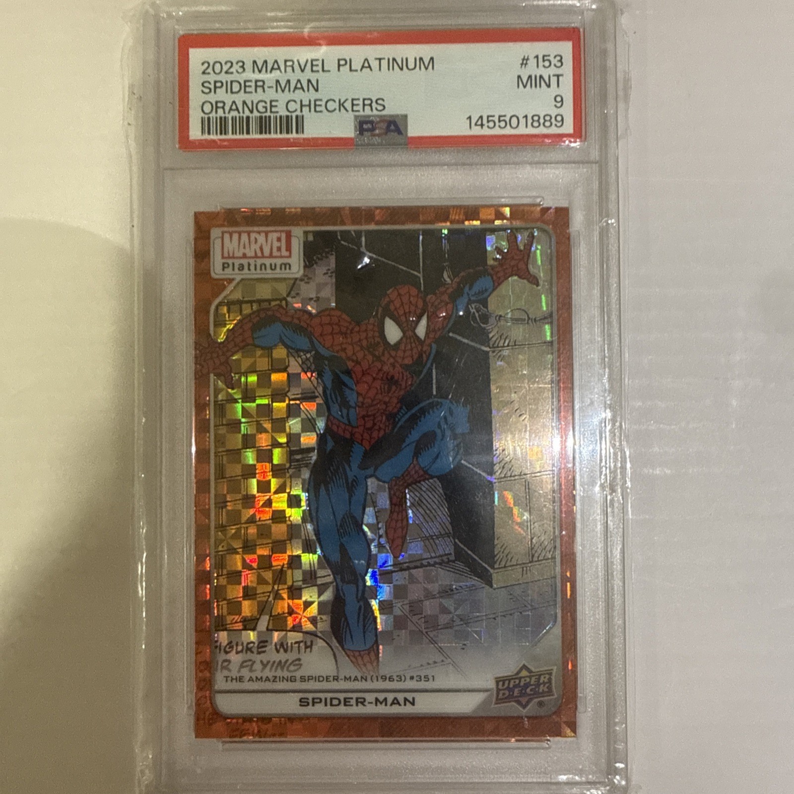 2023 Marvel Platinum Spider-Man Orange Checkers /33 PSA 9