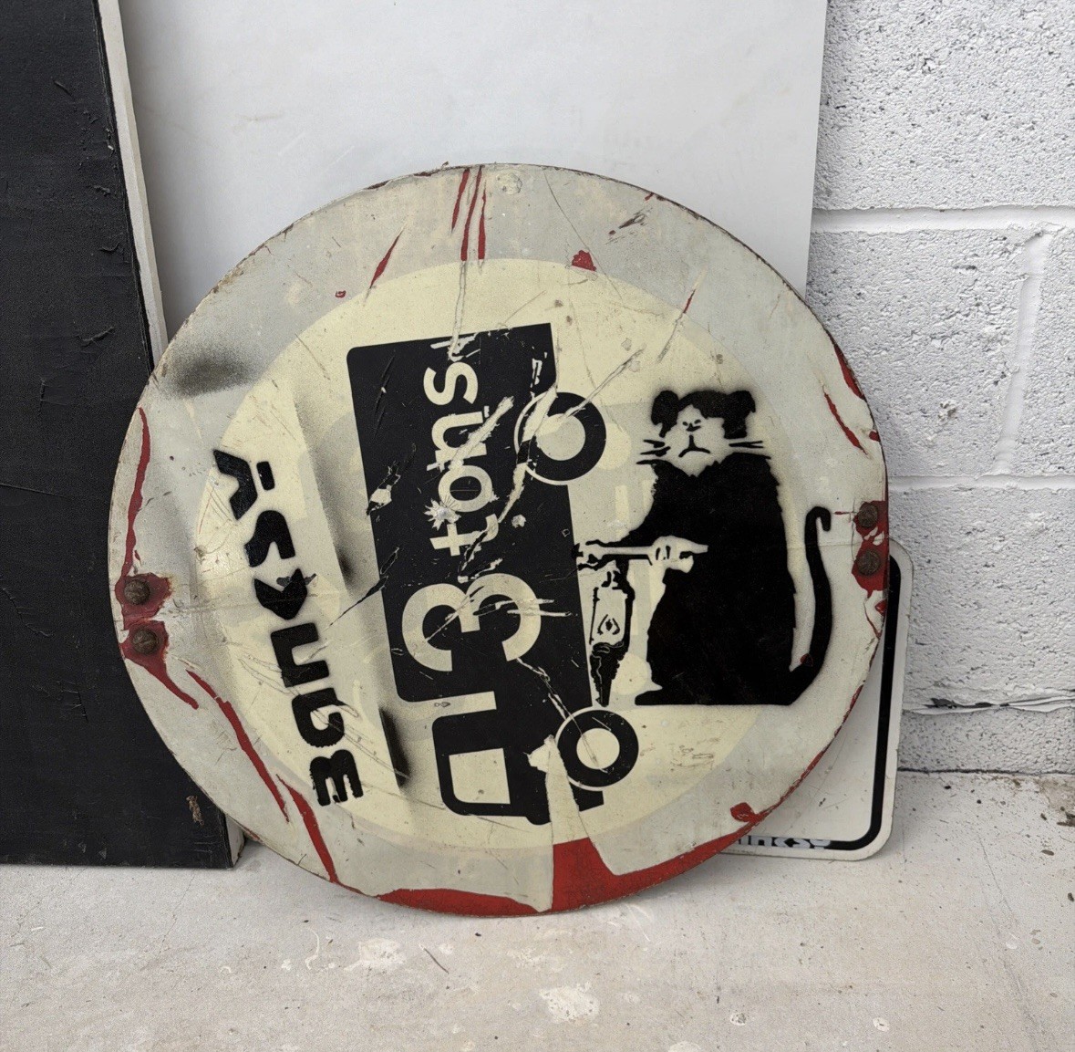 Banksy Original Road Street Sign 2000-2009 Signed purchased for an exhibition 