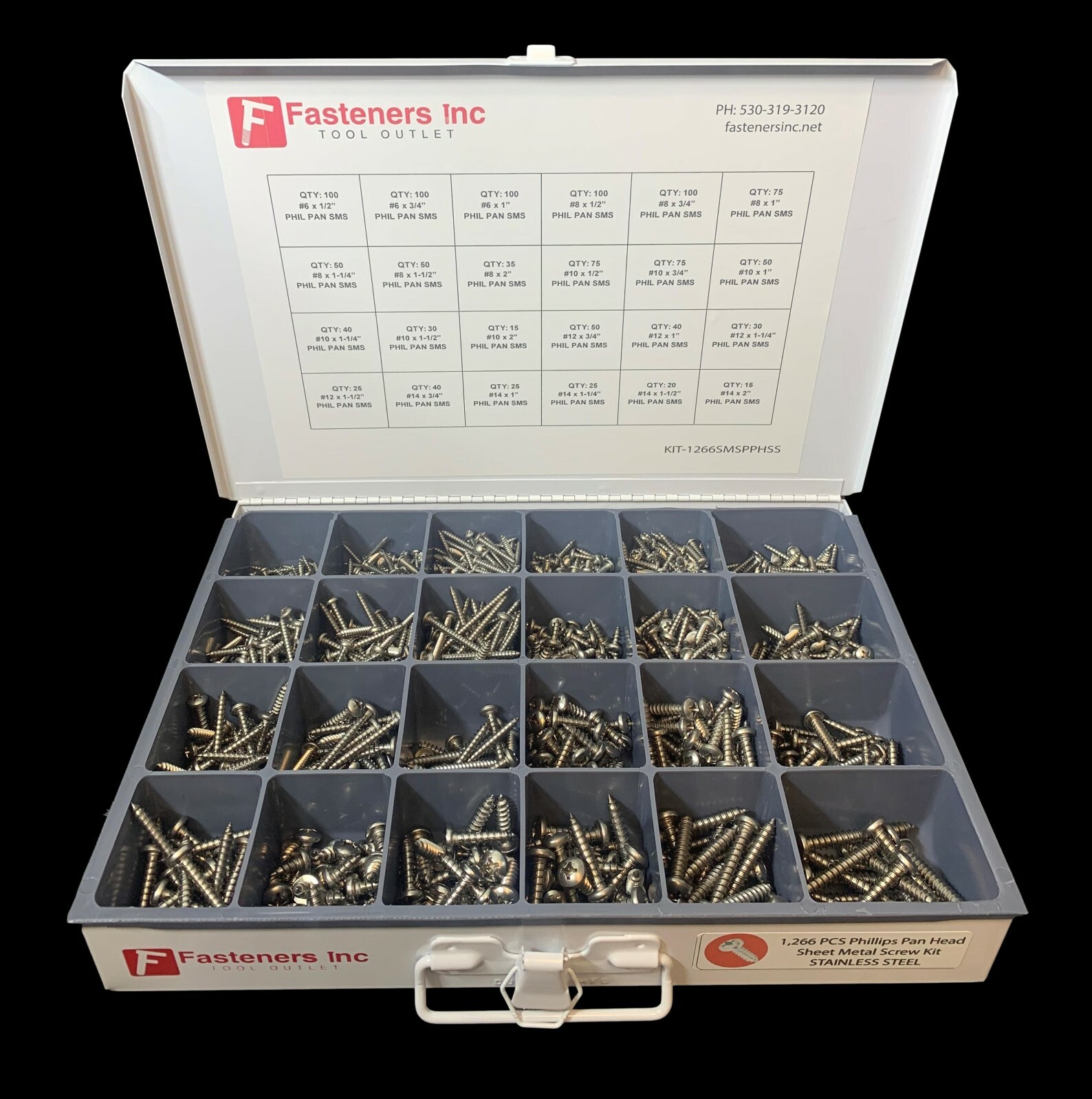 1,266 PCS Stainless Phillips Pan Head Sheet Metal Screw Assortment Fastener Kit