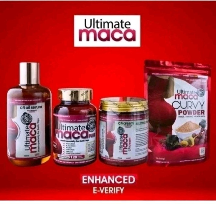 4pcs. Ultimate Maca  natural sexy curves, cream, oil, powder & 120/cupcaps.