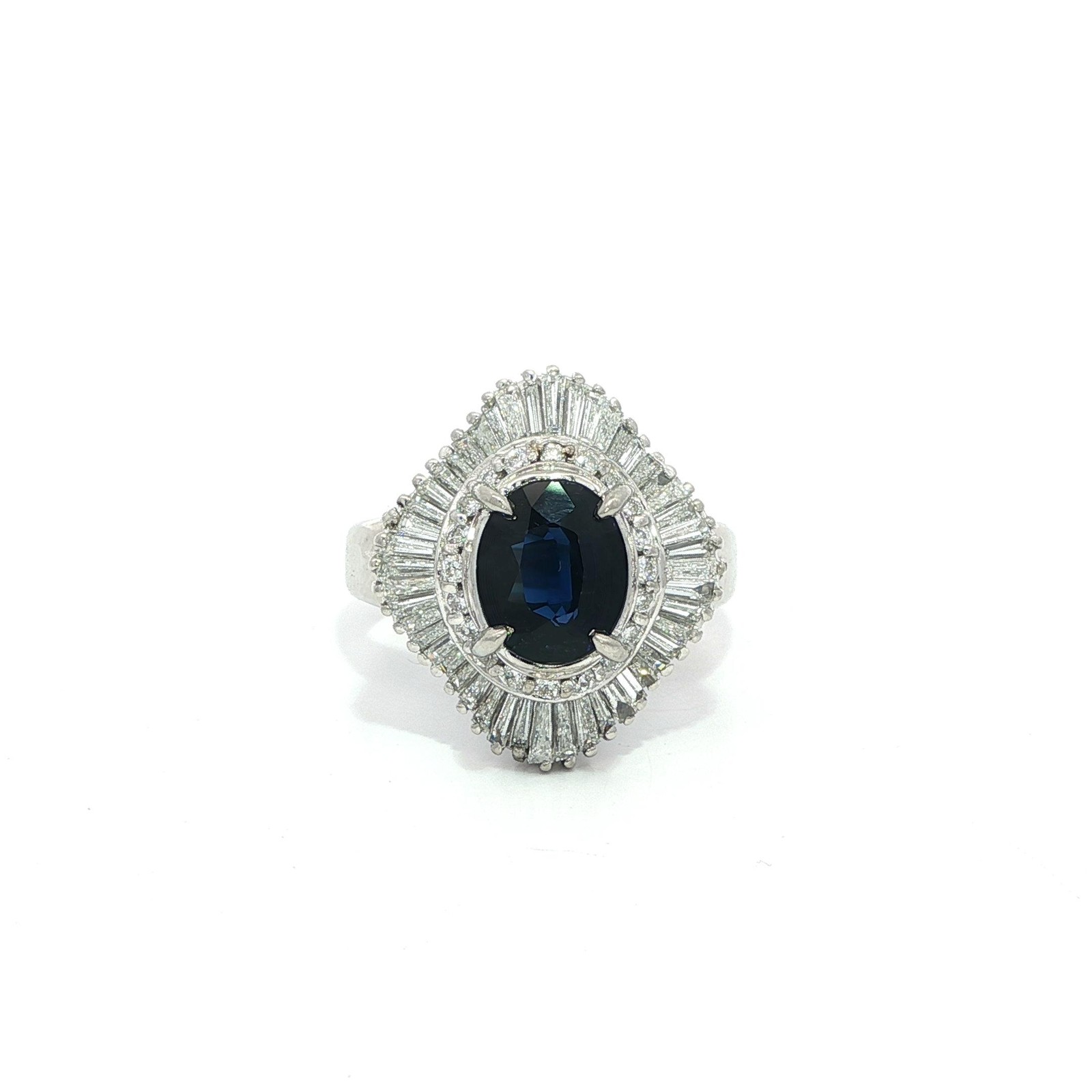 Platinum GIA 2.37ct No Heat Dark Royal Blue Sapphire Diamond Wavy Ballerina Ring