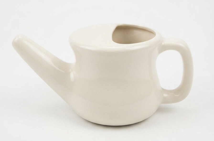Vintage Cream Ceramic Neti Pot Nasal Sinus Rinse Cleansing Pot