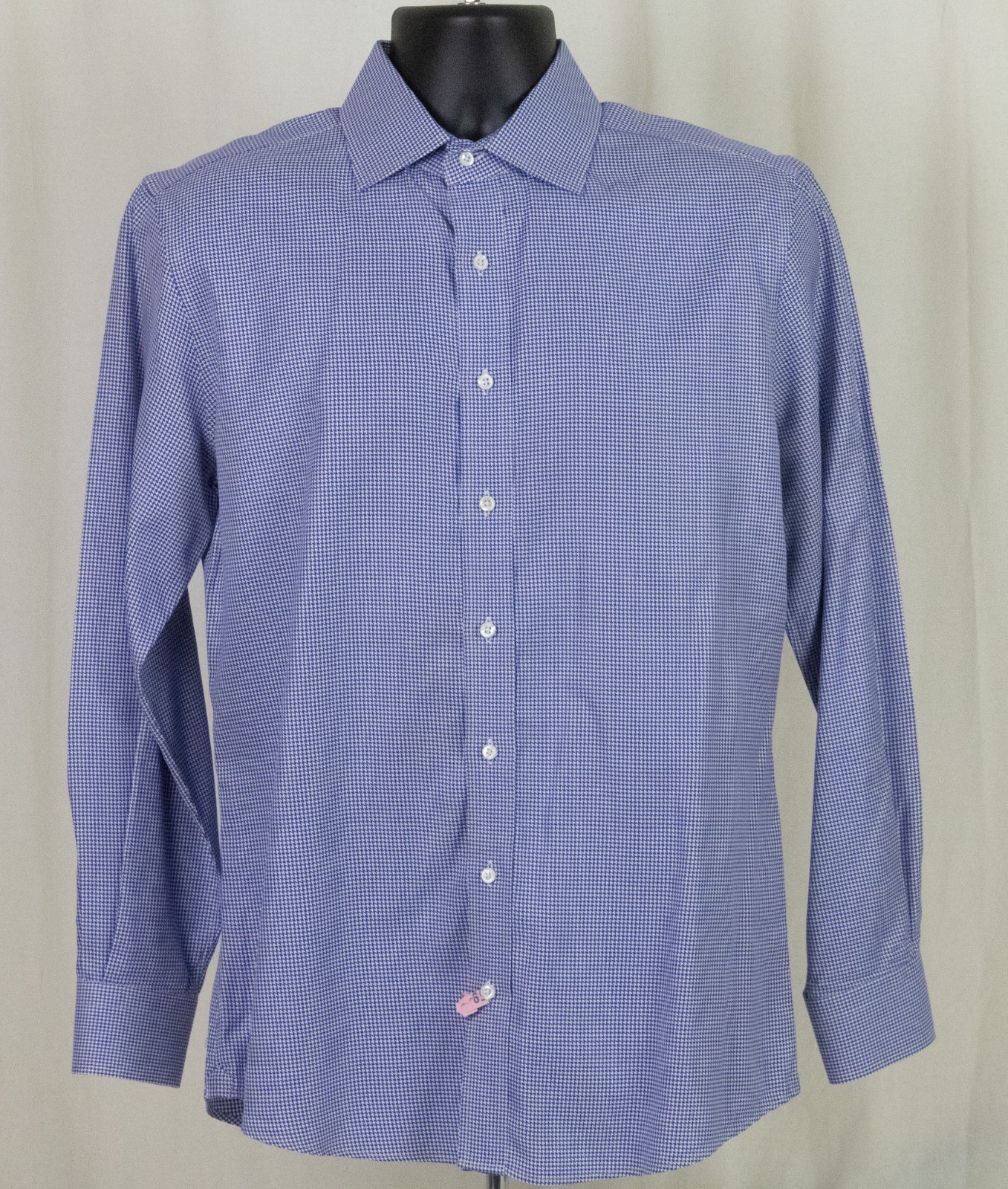 Minty Bespoke Michael Andrews Blue White Houndstooth Check Slim SHIRT 16 x 33