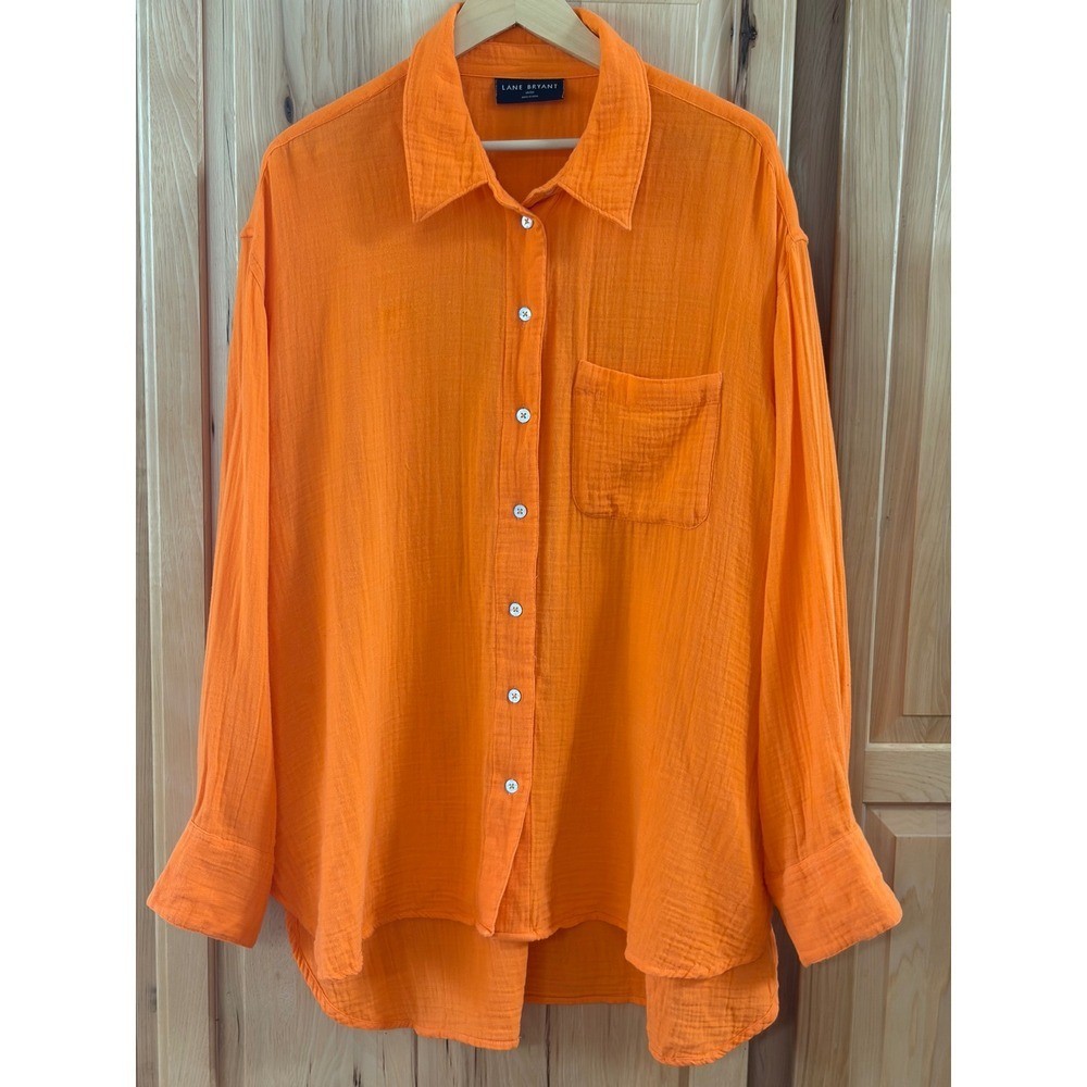 Lane Bryant Orange Cotton Gauze Button Down Shirt Plus Size 18/20 Long Sleeve Lane Bryant Orange Cotton Gauze Button Down Shirt Plus Size 18/20 Long Sleeve