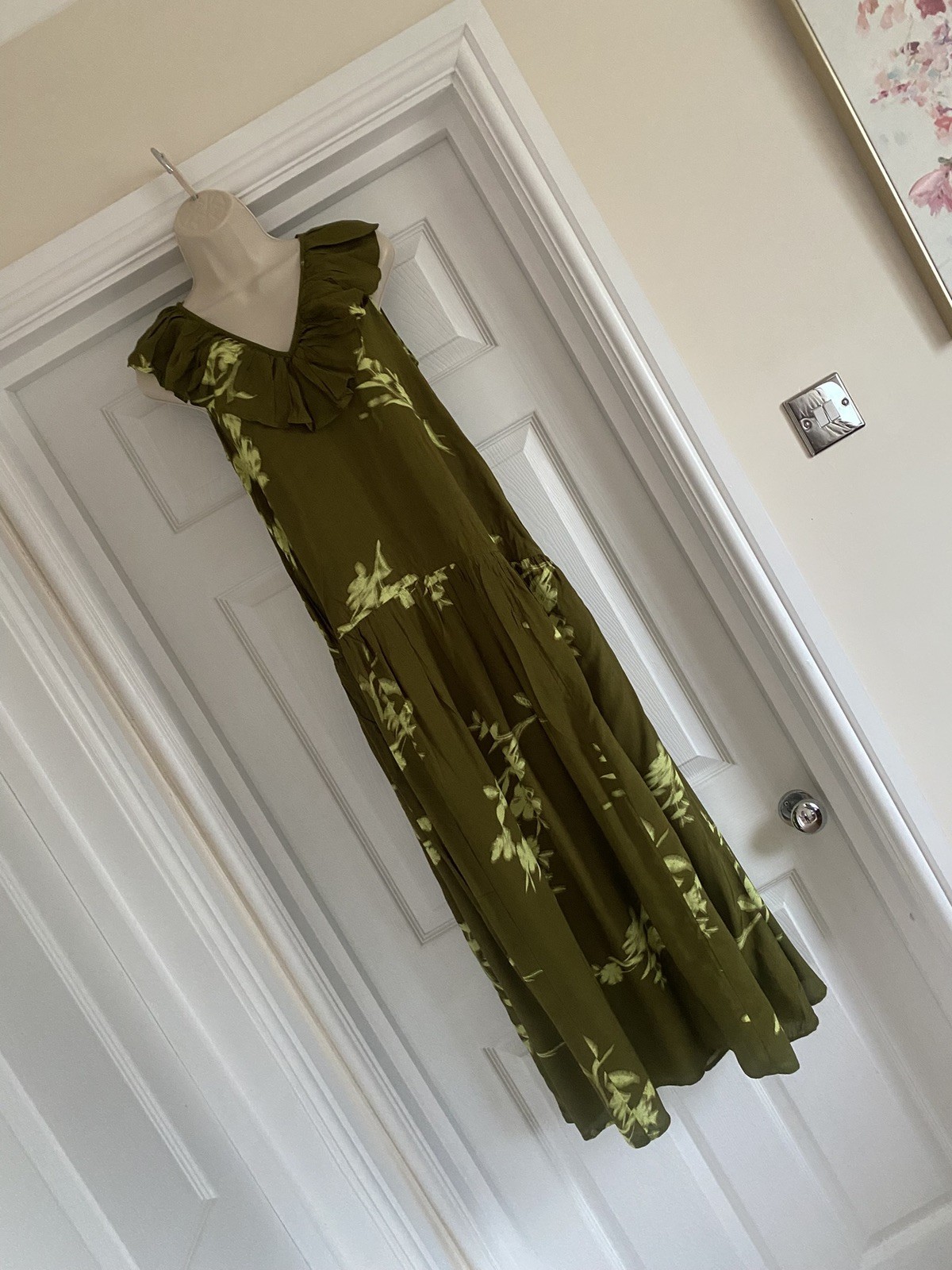 EXQUISITE BNWT M&S SIZE 8 RICH OLIVE & LIME GREEN FLORAL DITSY SUMMER DRESS