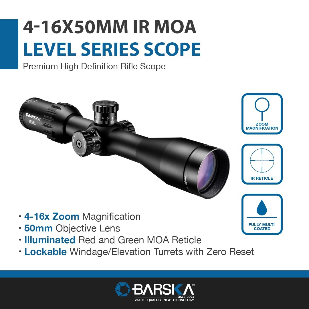 Barska MOA IR 4-16x 50mm Level Rifle Hunting Scope 30mm + Tube & Rings AC12784