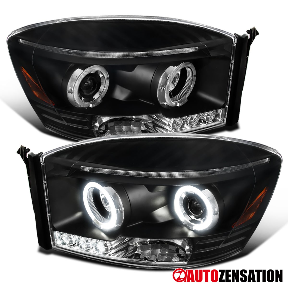 Fit 2006-2009 Dodge Ram 1500 2500 3500 Black LED Halo Projector Headlights Lamps