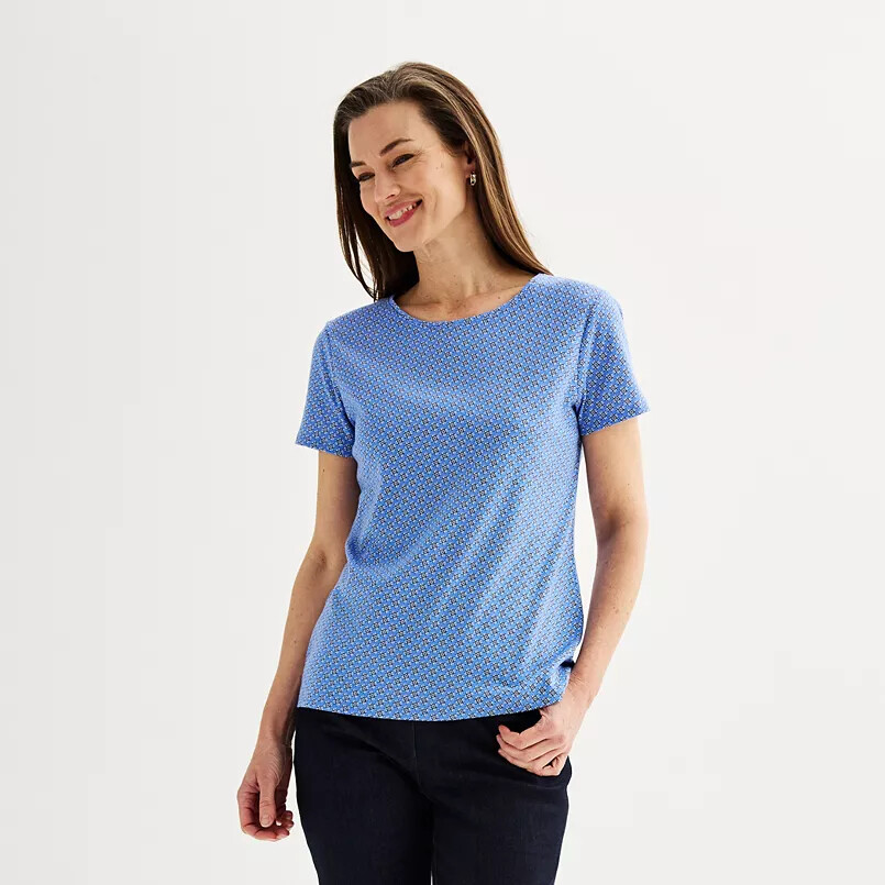 Women\'s Croft & Barrow Essential Crewneck Tee Blue starburst Size M & L