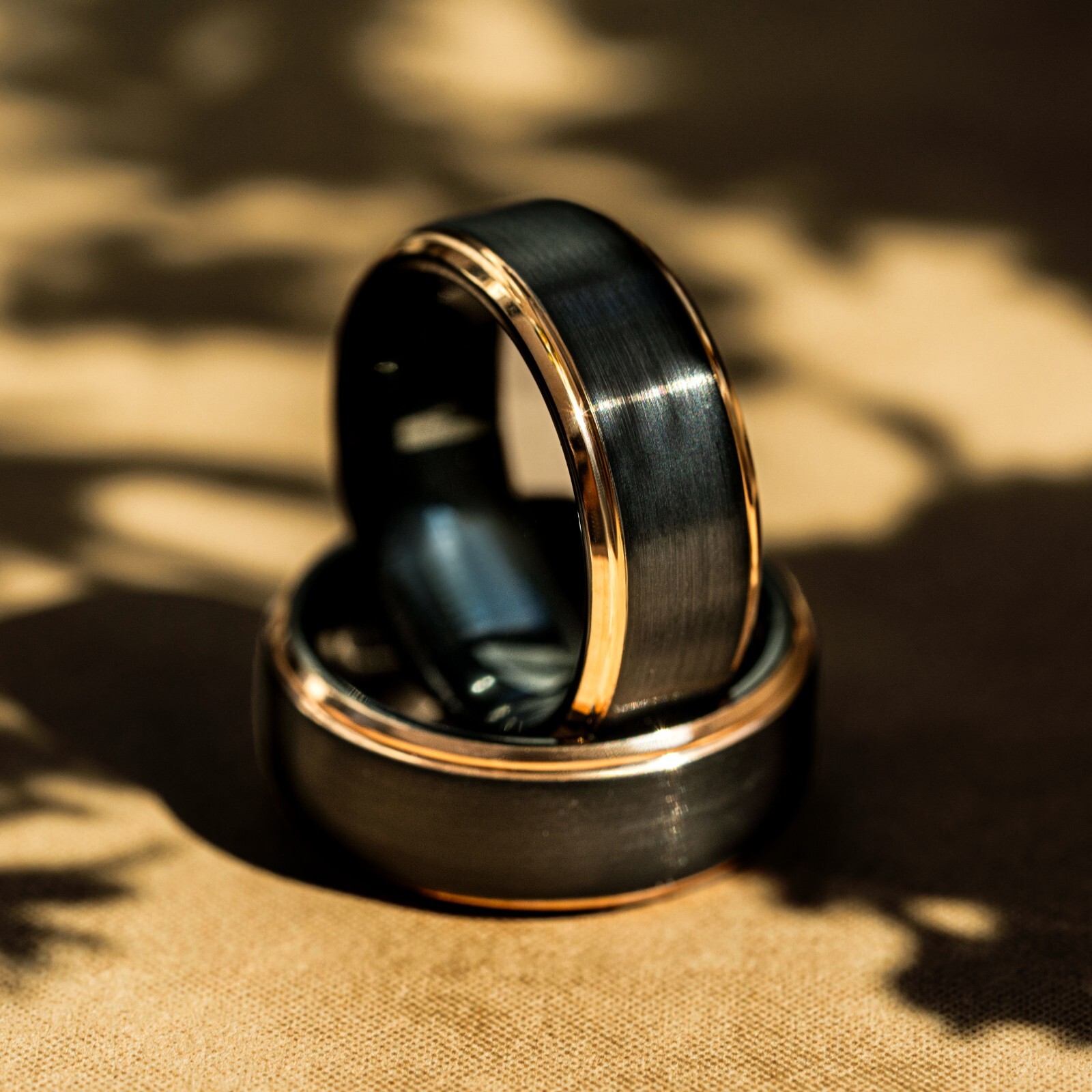 Men\'s Real Tungsten Black Rose Gold Edge Ring 8mm Unique Wedding Engagement Band