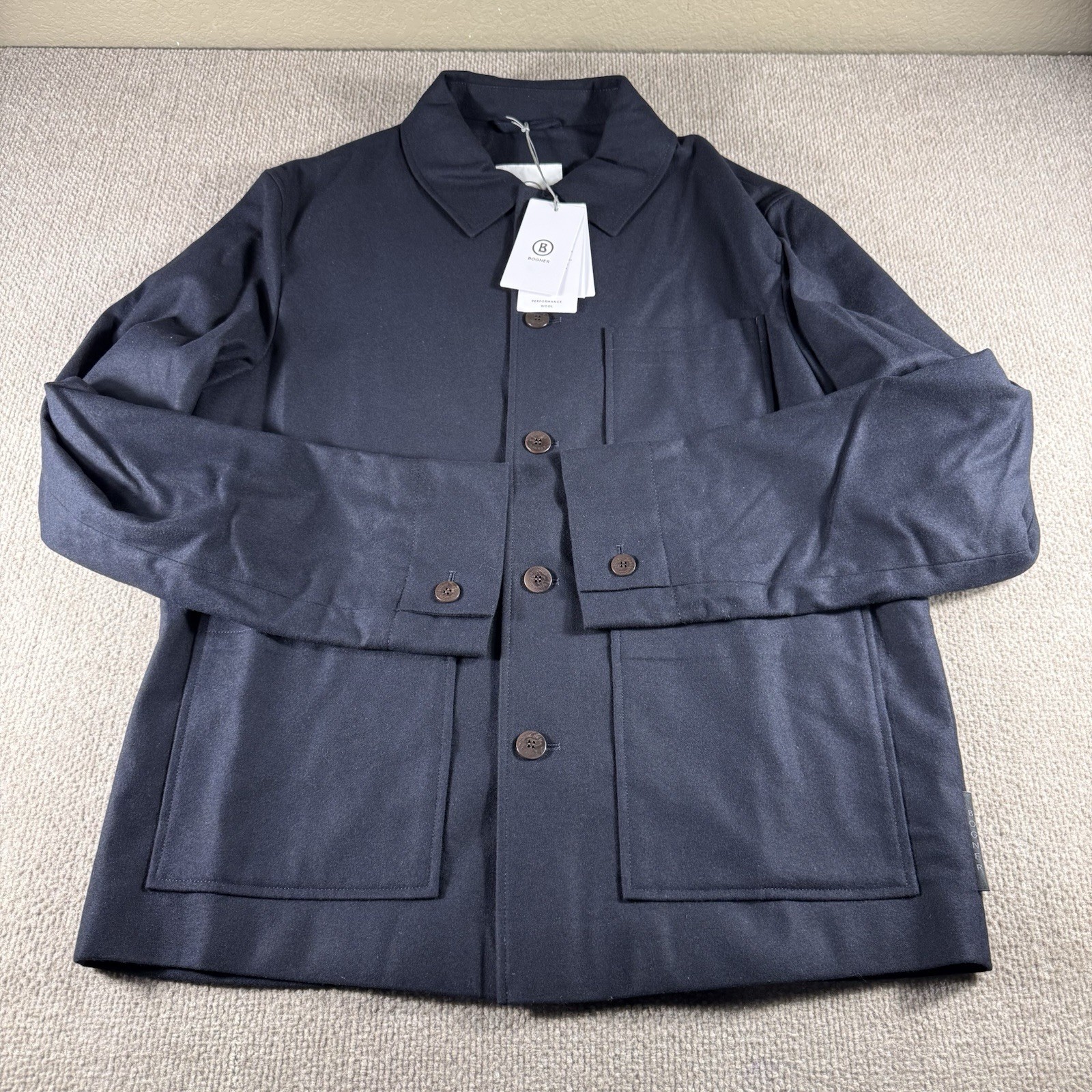 BOGNER Men\'s Micro Indoor Jacket Performance Wool EU 48 US Medium Navy Blue $795 BOGNER Men\'s Micro Indoor Jacket Performance Wool EU 48 US Medium Navy Blue $795