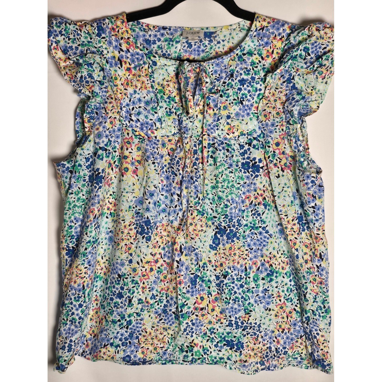 J. Crew Factory Multicolor Floral Tie-Front Flutter Sleeve Cotton Blouse Top, XL J. Crew Factory Multicolor Floral Tie-Front Flutter Sleeve Cotton Blouse Top, XL