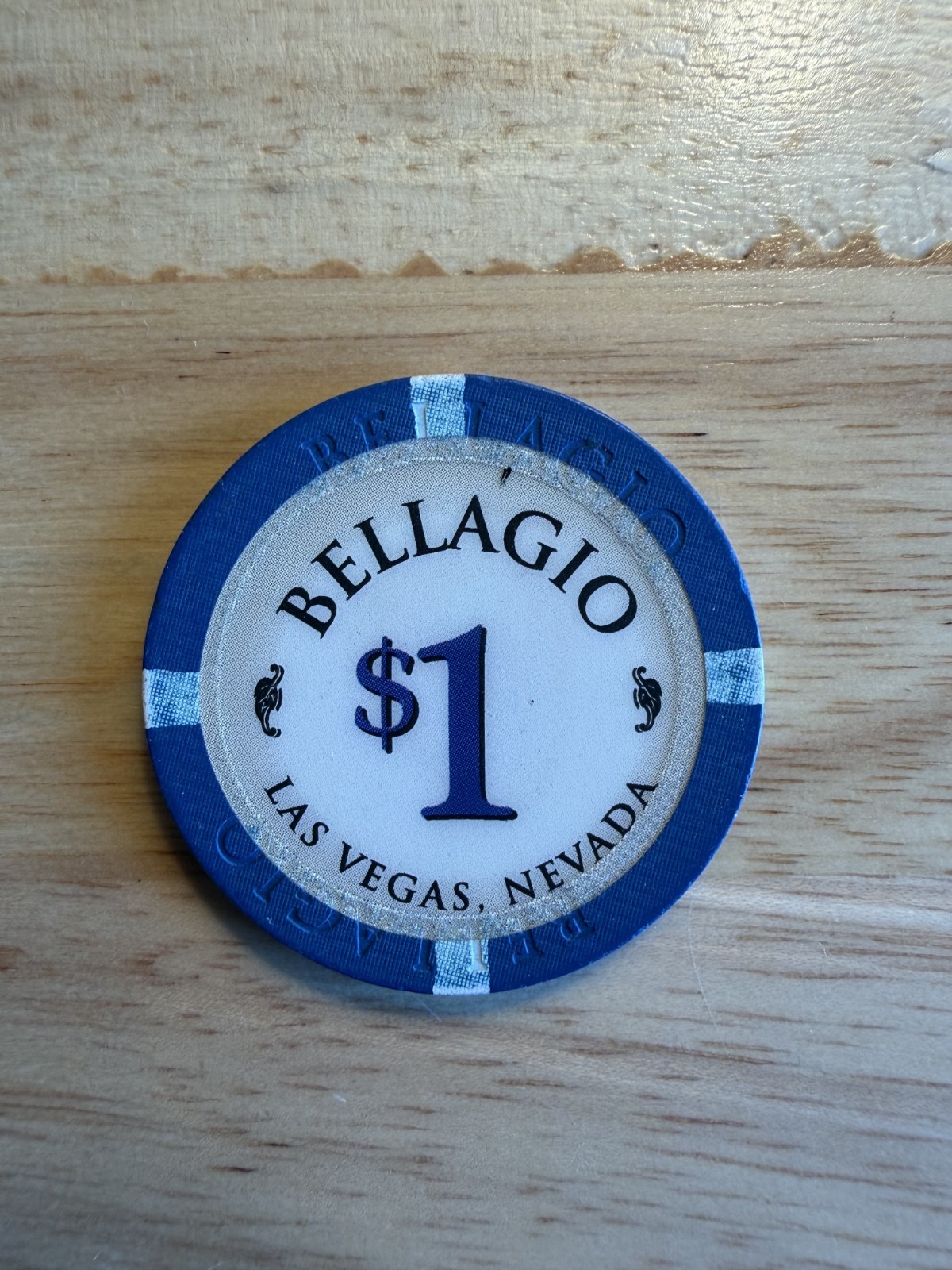 Vintage Bellagio Casino $1 Casino Chip Las Vegas, Nevada Blue & White