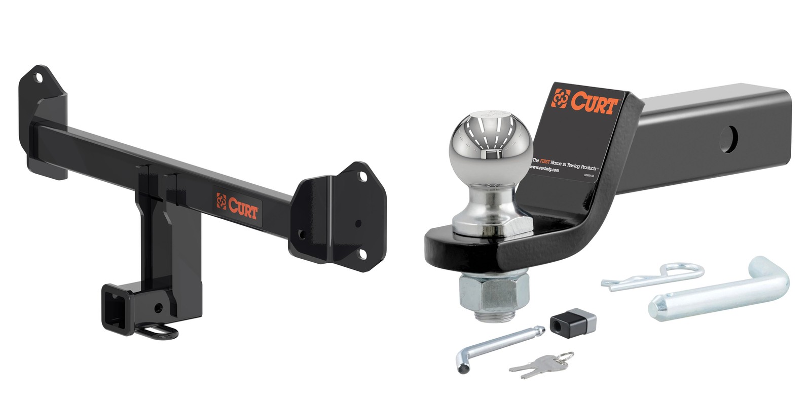 CURT Trailer Hitch Kit w/ 2in Receiver, Ball Mount, Hitch Lock, Pin & Clip 13578