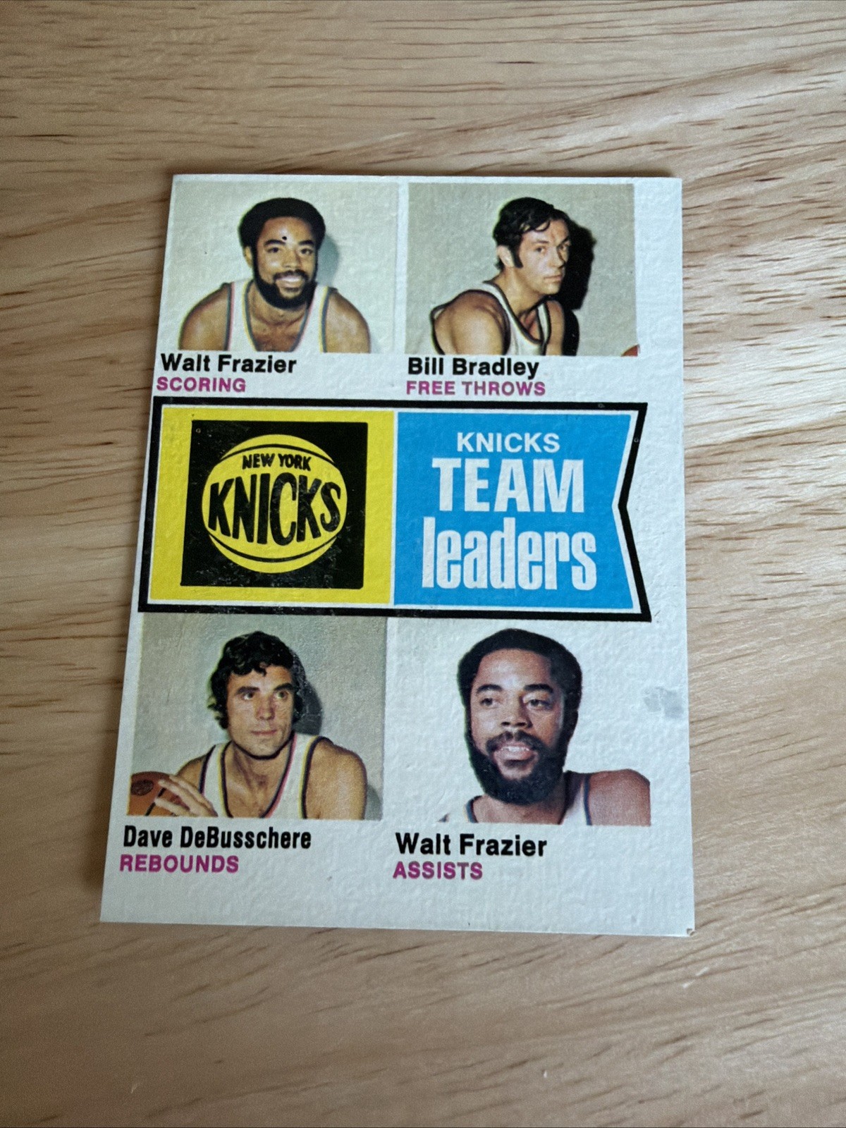 1874 NEW YORK KNICKS TEAM LEADERS TOPPS WALT FRAZIER ,BRADLEY BASKETBALL CARD 1874 NEW YORK KNICKS TEAM LEADERS TOPPS WALT FRAZIER ,BRADLEY BASKETBALL CARD