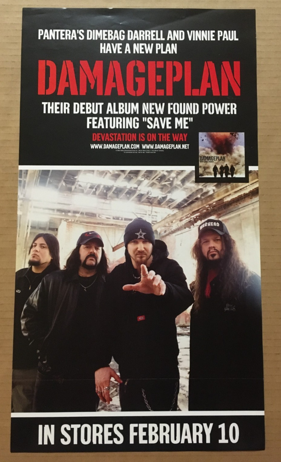 Dimebag Darell Pantera DAMAGEPLAN Promo POSTER 4 Power CD 11x20 NEVER DISPLAYED