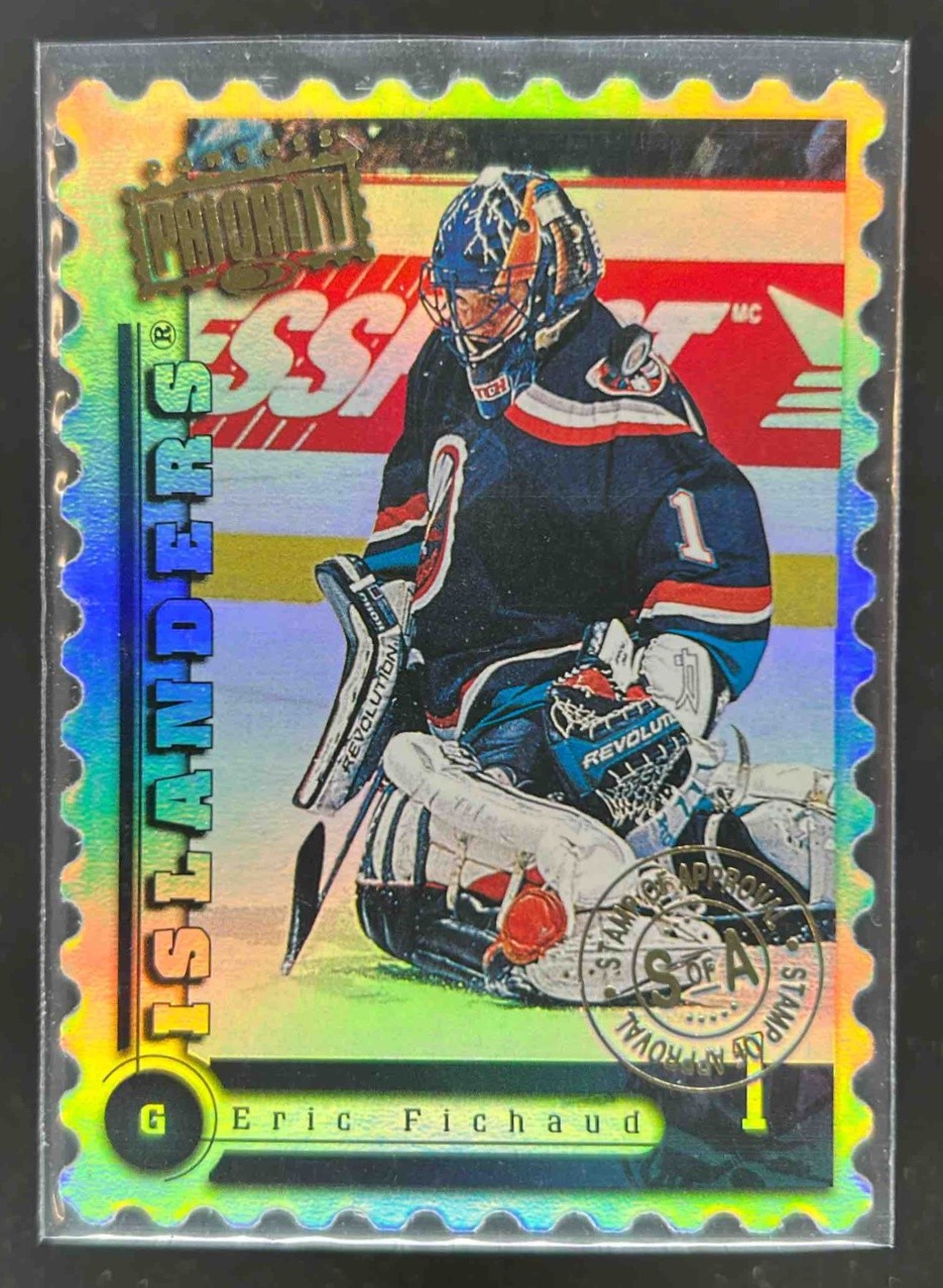 1997-98 DONRUSS PRIORITY ERIC FICHAUD #40 STAMP OF APPROVAL /100 1997-98 DONRUSS PRIORITY ERIC FICHAUD #40 STAMP OF APPROVAL /100